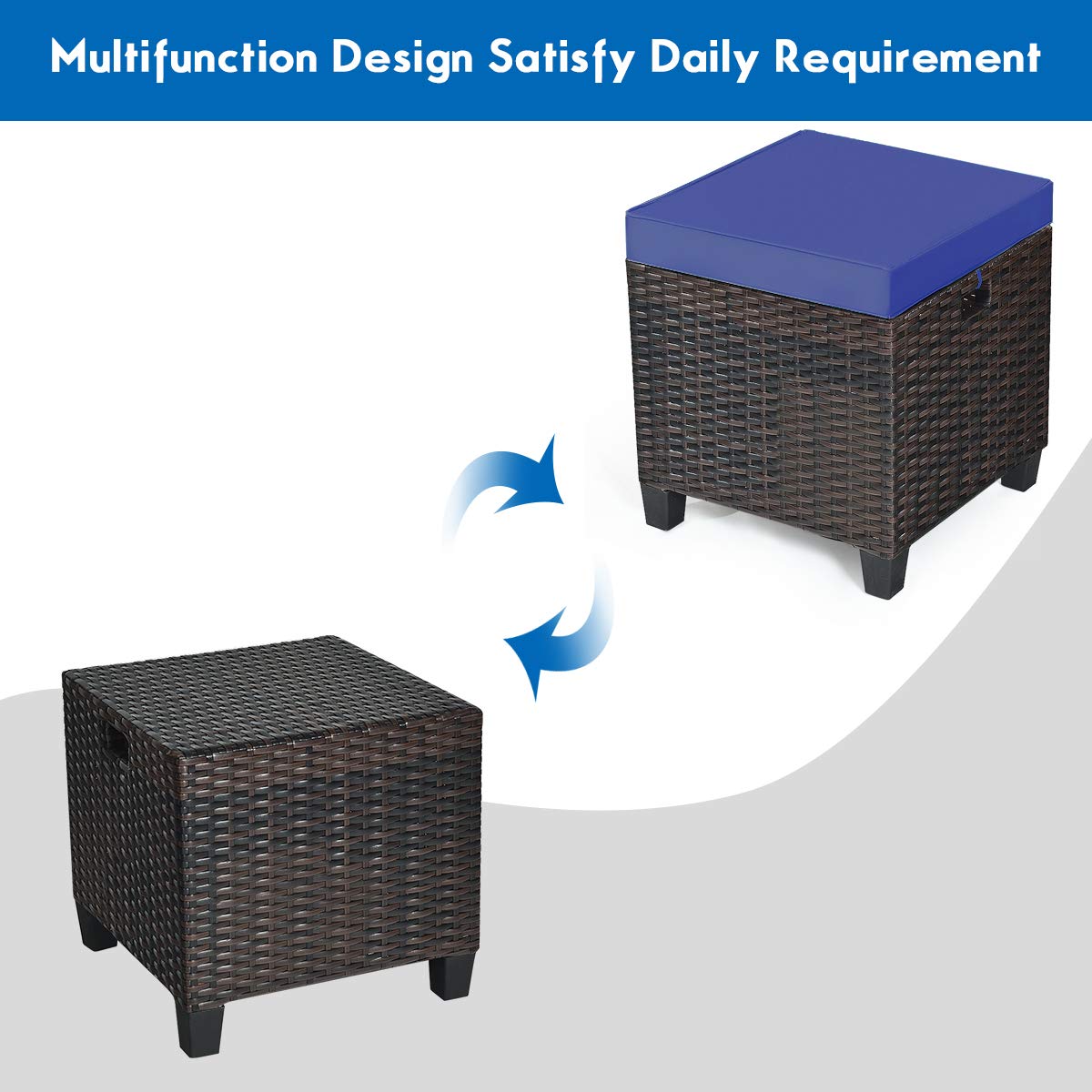 Tangkula 2-Piece Outdoor Patio Ottoman Set - All-Weather Wicker Rattan Footstool with Removable Cushions - Waterproof Garden Furniture for Deck, Poolside & Backyard Relaxation