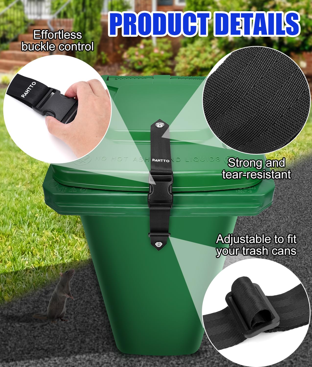 Bear Proof Trash Can Lock - Heavy Duty Adjustable Garbage Bin Lid Lock for Outdoor Use, Universal Animal Proof Trash Can Strap - Easy Install Nylon Security Lock for Raccoons & Pets (Perfect for Camping, Backyard & Wildlife Areas)