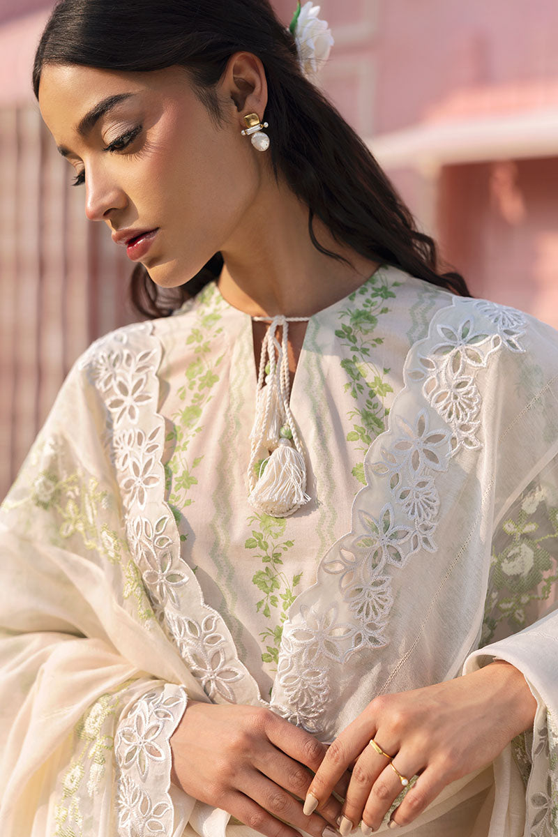 3PC Printed Lawn Suit with Green Trellis Design - Perfect for Summer Outfits, Garden Parties & Casual Wear