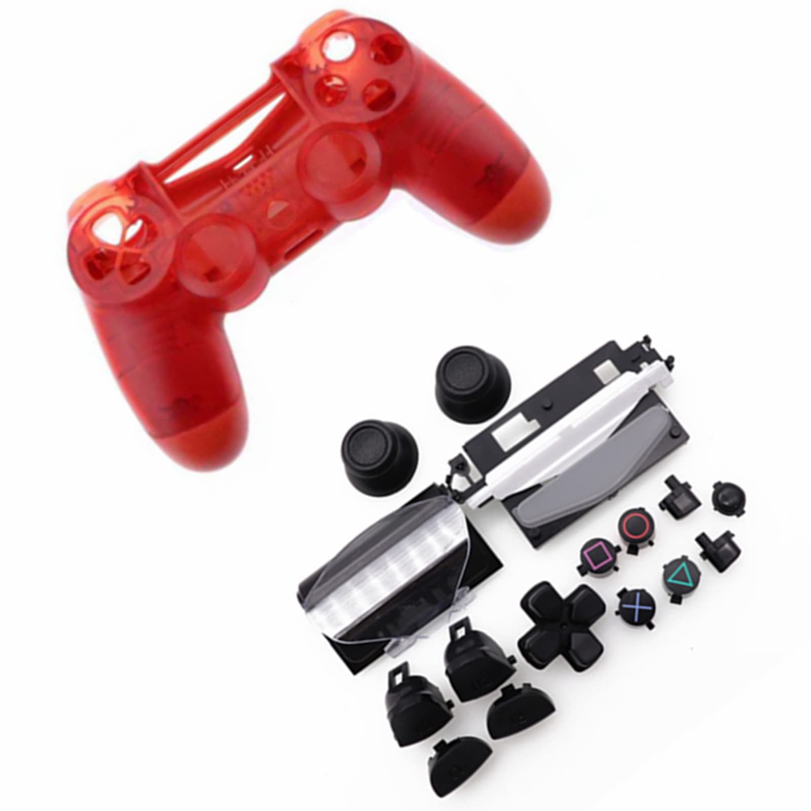 HUAYUWA Transparent Red PS4 Slim Controller Shell Replacement Kit with Buttons - Compatible with PlayStation 4 Slim 4.0 JDS-040 JDM-040 (V1 Version) - Perfect for DIY Repairs & Custom Gaming Setups
