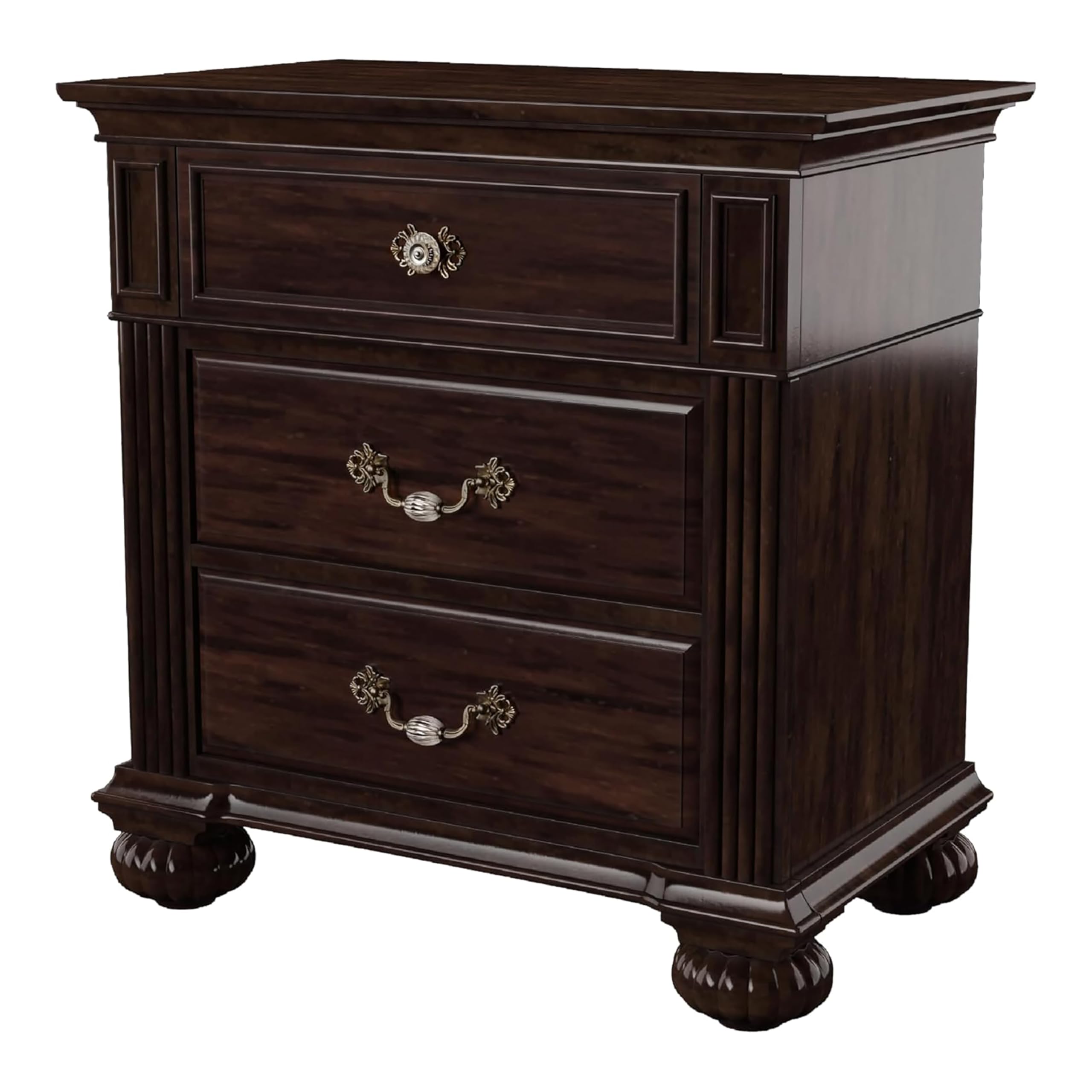 HOMES: Inside + Out ioHOMES Chaidari 3-Drawer Nightstand, Dark Walnut - Stylish Bedroom Furniture for Small Spaces, Modern Nightstand with Storage for Bedside Organization