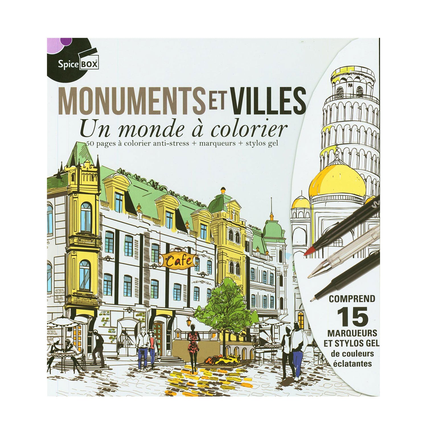 Monuments and Cities Coloring Book - World Landmarks to Color - French Edition - Relaxing Activity for Adults & Kids
