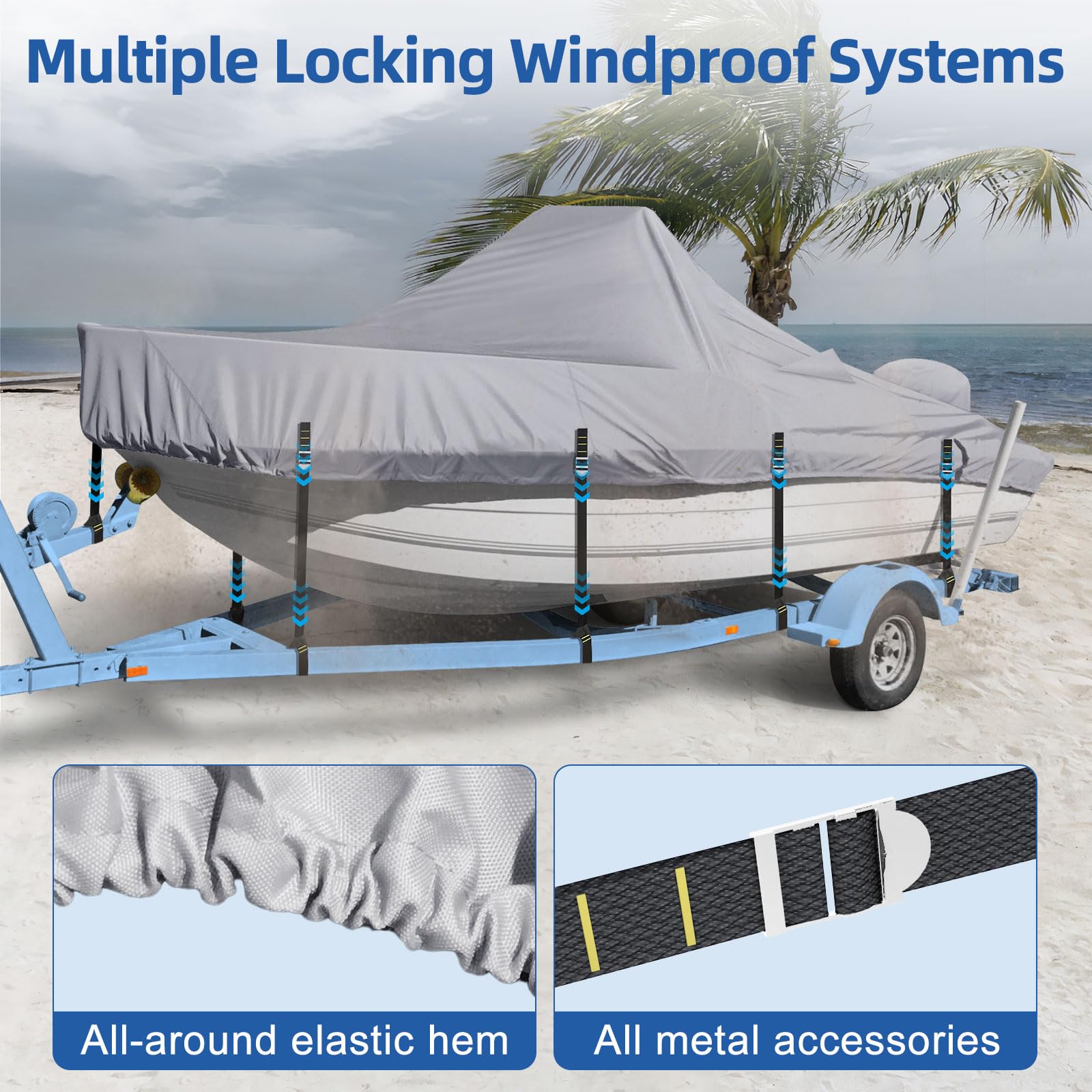 Heavy Duty 900D Waterproof Center Console Boat Cover for 16-18.5 FT Boats with Motor Cover | Windproof Adjustable Buckles & UV Protection | Perfect for Saltwater Fishing, Offshore Boating & Marine Storage (Gray)