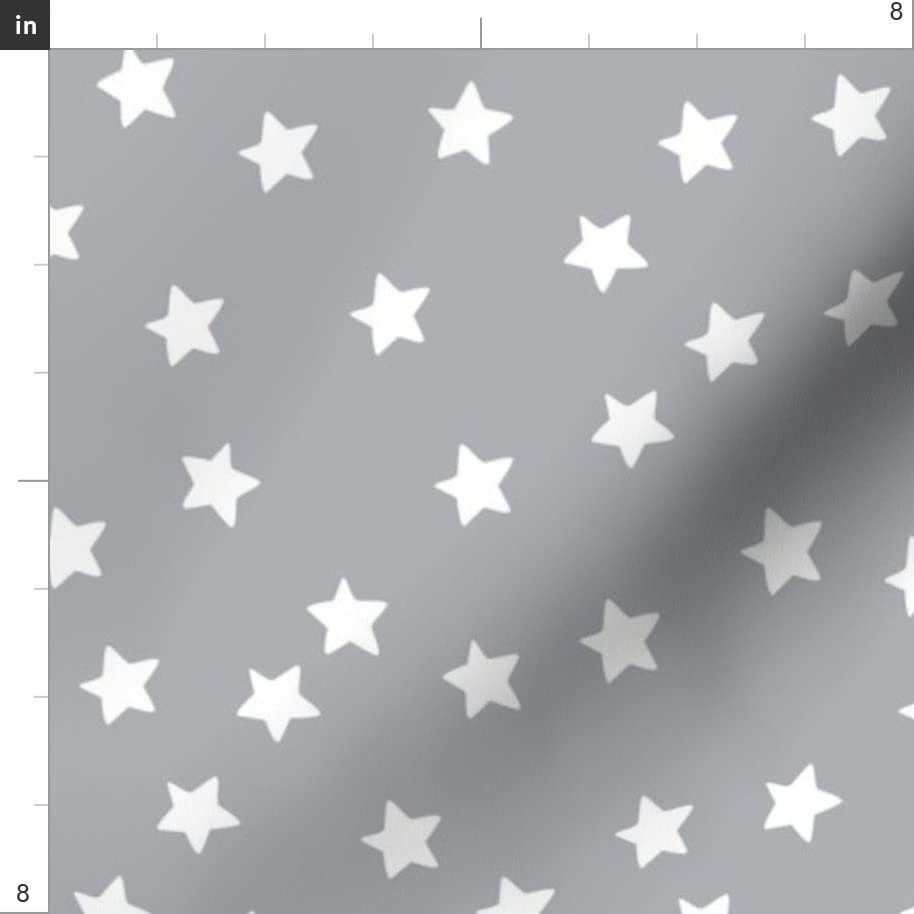 Premium Spoonflower Fabric - White Stars on Gray Chiffon by The Yard | Unisex Nursery Print for Sewing Dresses, Fashion Apparel & Home Decor | Perfect for DIY Baby Clothes, Curtains & Craft Projects