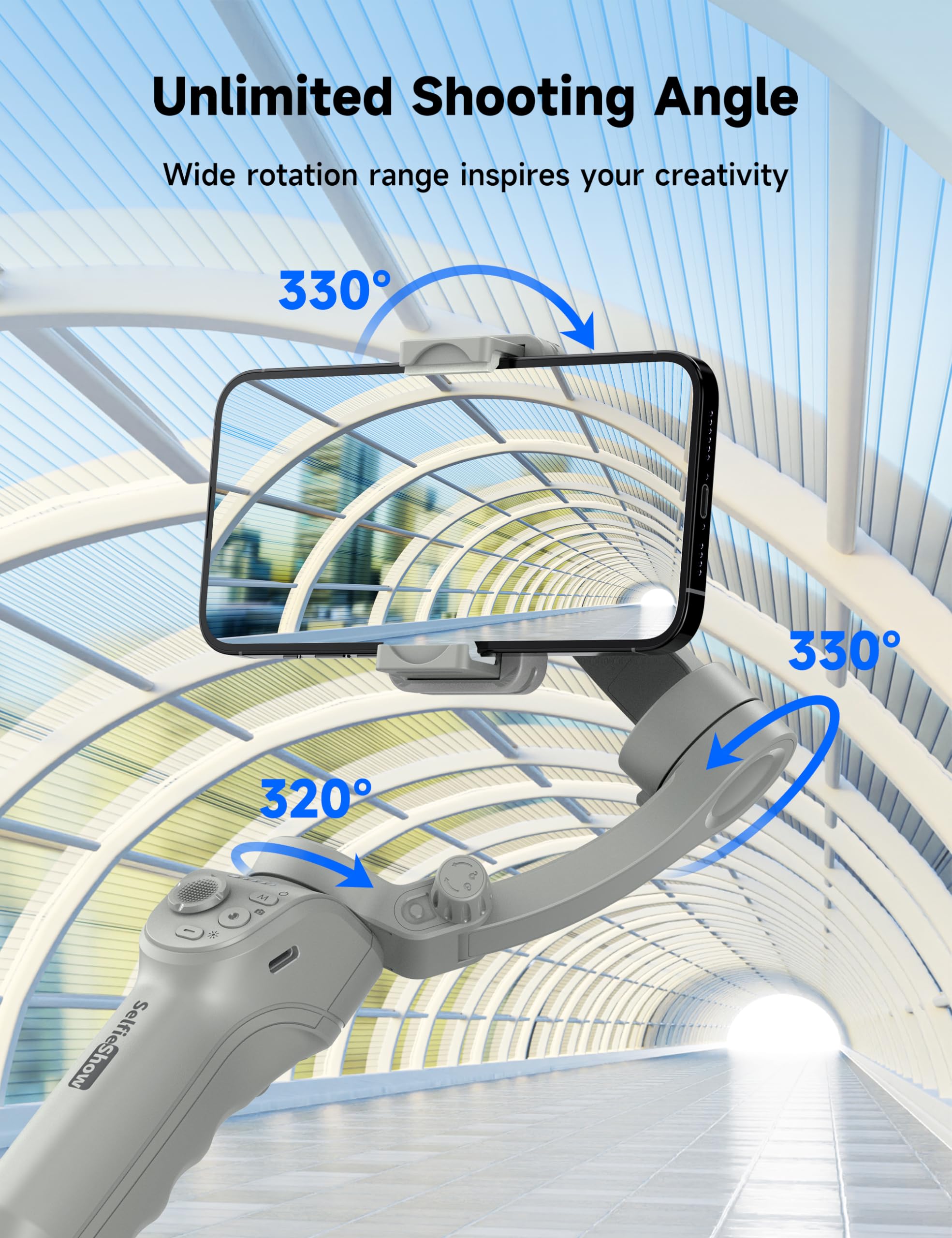 3-Axis Smartphone Gimbal Stabilizer with Face/Object Tracking - Portable Foldable Vlogging Stabilizer for iPhone 15/14/13/12 & Android - Perfect for YouTube, TikTok, Live Streaming & Travel Videos