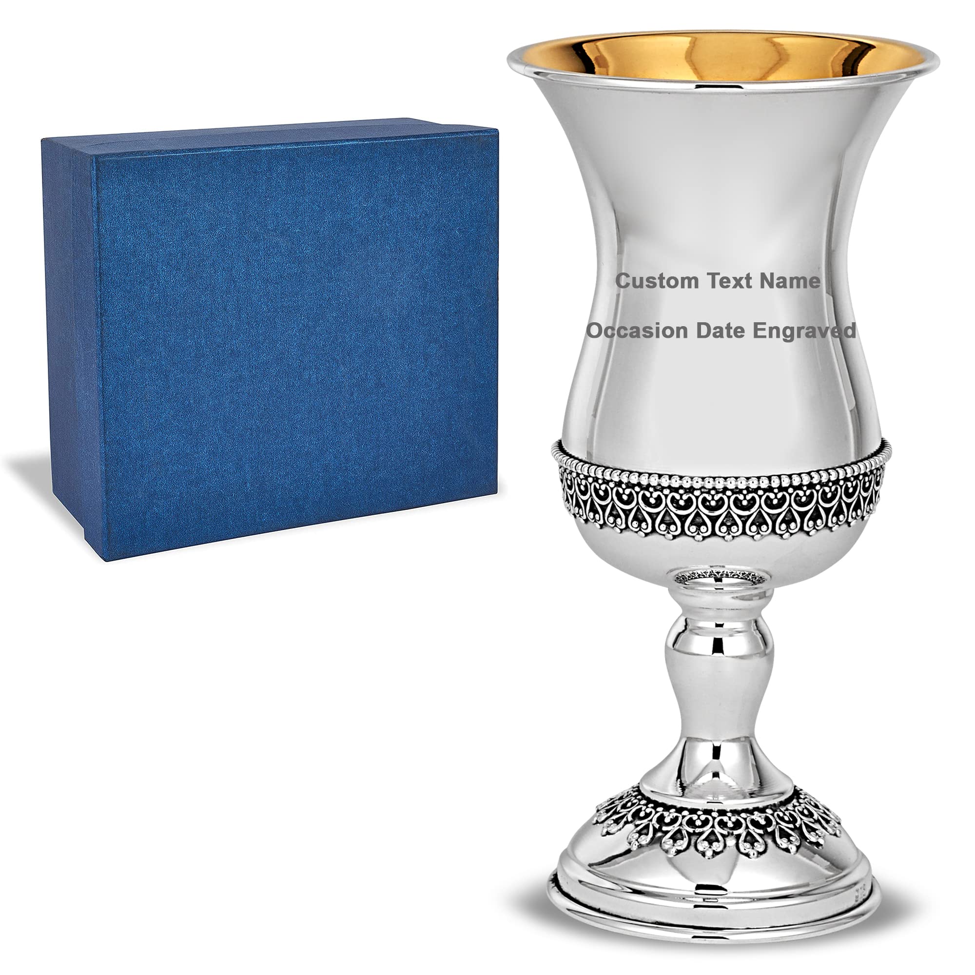 Personalized 925 Sterling Silver Kiddush Cup - Custom Engraved Jewish Wine Goblet for Bar Mitzvah, Wedding & Shabbat | Religious Ceremony Footed Chalice with Gift Box | Perfect for Jewish Holidays, Passover Seder & Special Occasions