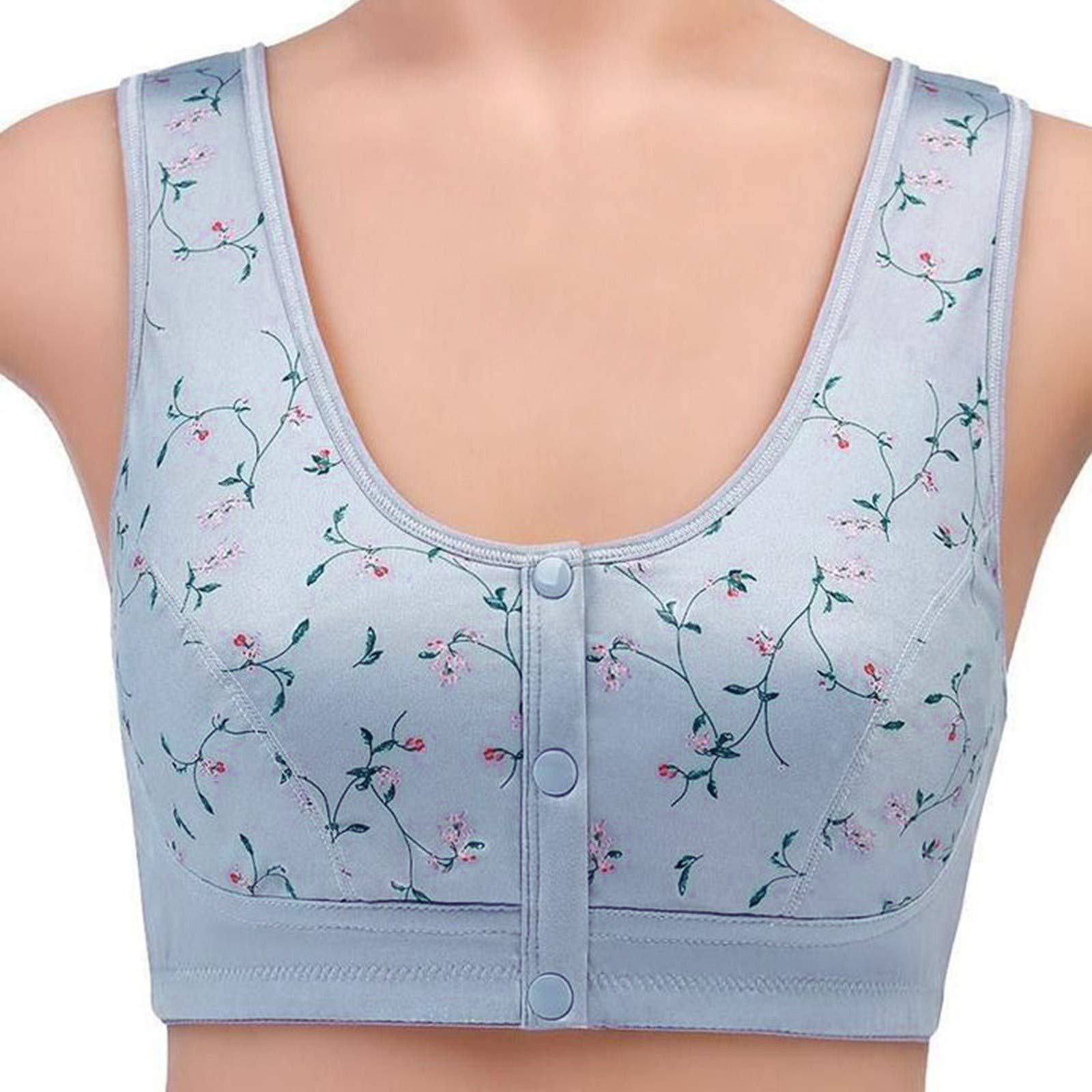 Floral Print Front Vest Ring Women's Bra - No Steel Button Plus Size Comfortable Underwire-Free Bra for Everyday Wear & Layering Outfits