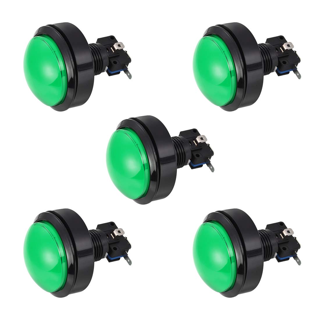 uxcell 62mm Round 12V LED Illuminated Arcade Push Button Switch with Micro Switch - Green (5 Pack) for Video Games, DIY Arcade Cabinet & Gaming Console Mods