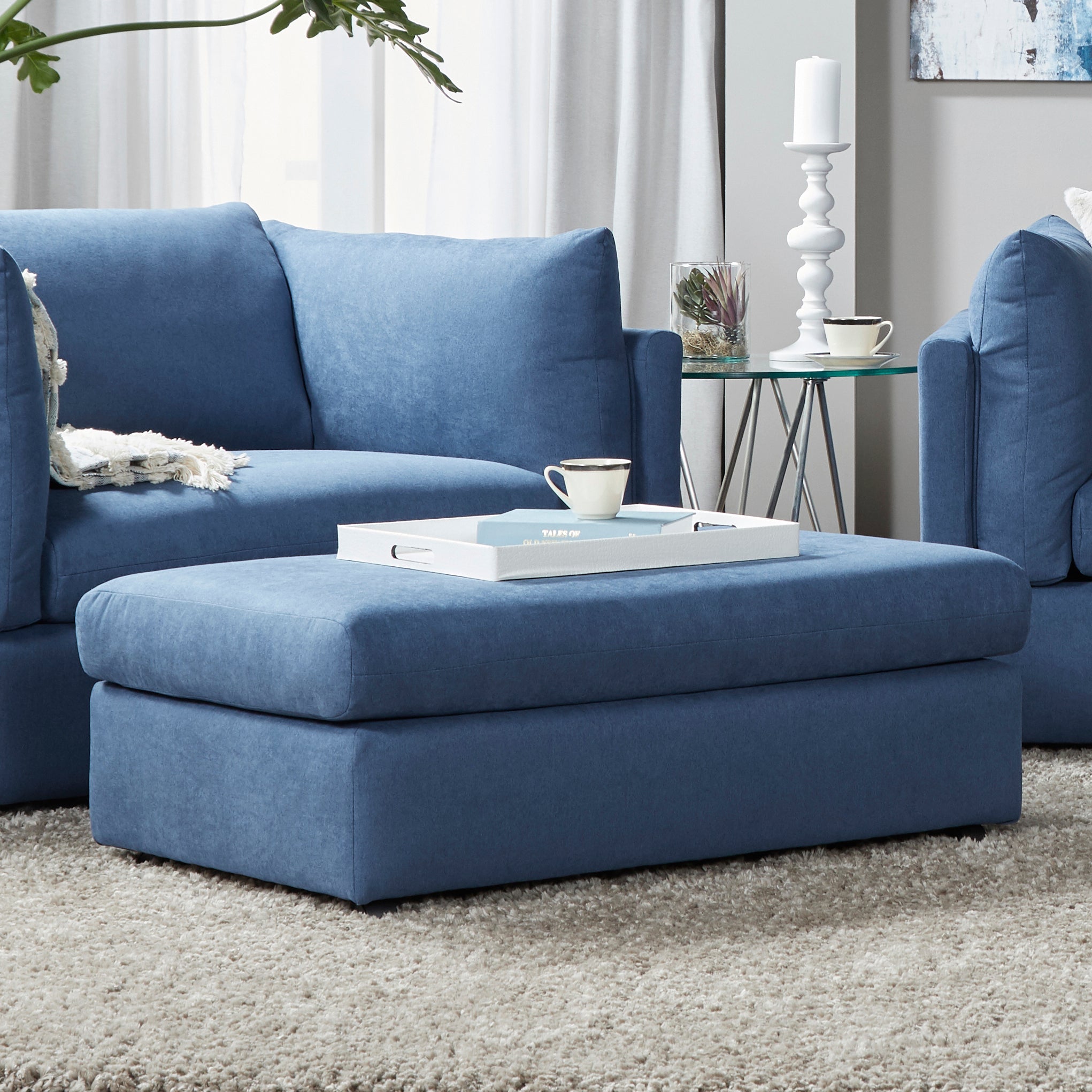 Roundhill Furniture Enda Living Room Fabric Ottoman with Storage - Navy Blue Footrest Pouf for Living Room, Bedroom, or Nursery - Perfect for Extra Seating, Footrest, and Stylish Home Decor