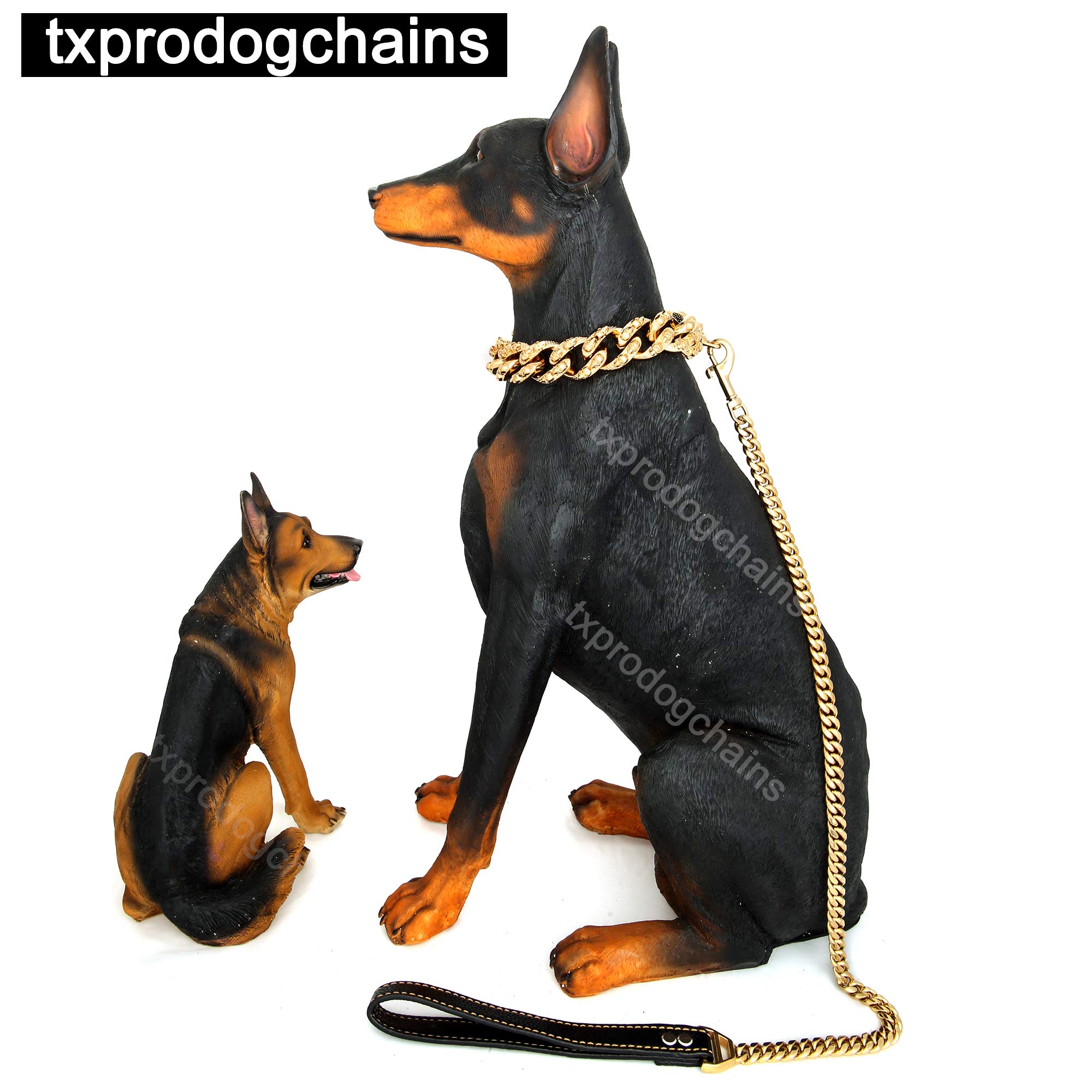 30MM Gold Stainless Steel Cuban Link Dog Collar with Skulls Pattern & Quick Release Buckle - Heavy Duty Big Dog Chain Collar for Medium & Large Breeds - Perfect for Training, Walking & Outdoor Adventures