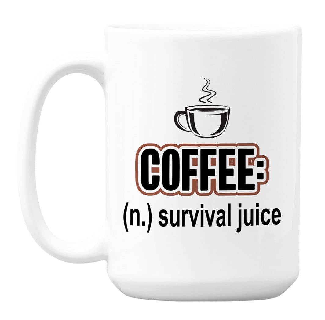 Funny Coffee Is Survival Juice Definition Novelty Ceramic Mug - 15oz Insulated Coffee & Tea Cup for Office, Home Use - Perfect Gift for Coffee Lovers
