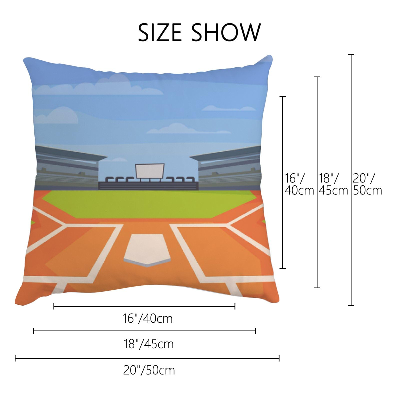 2 Pack Baseball Stadium Sports Throw Pillow Covers - 16x16 Inch Soft Polyester Square Cushion Cases with Zipper for Sofa, Couch, Bedroom & Living Room Decor - Perfect for Game Day, Sports Themed Rooms & Fan Gift Ideas