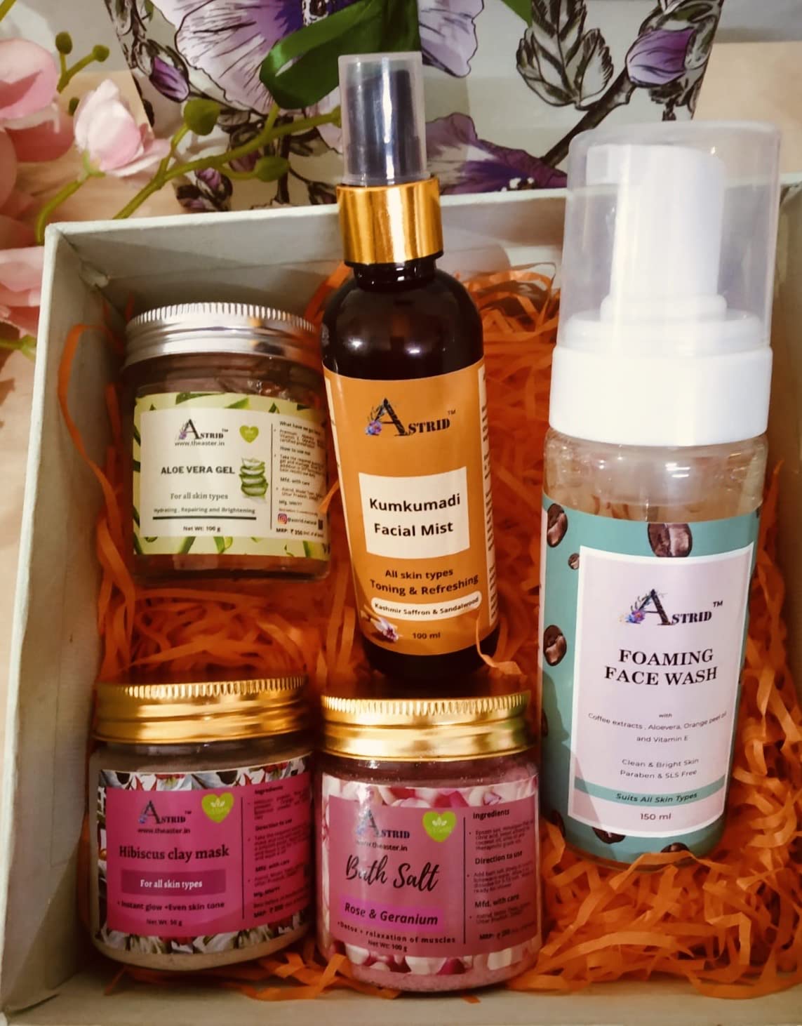 Astrid Self Care Gift Set - 5 Piece Foaming Face Wash & Daily Skincare Essentials Kit for Her & Him | Paraben & Sulfate Free | Perfect for Gifting, Spa Days & Daily Beauty Routine