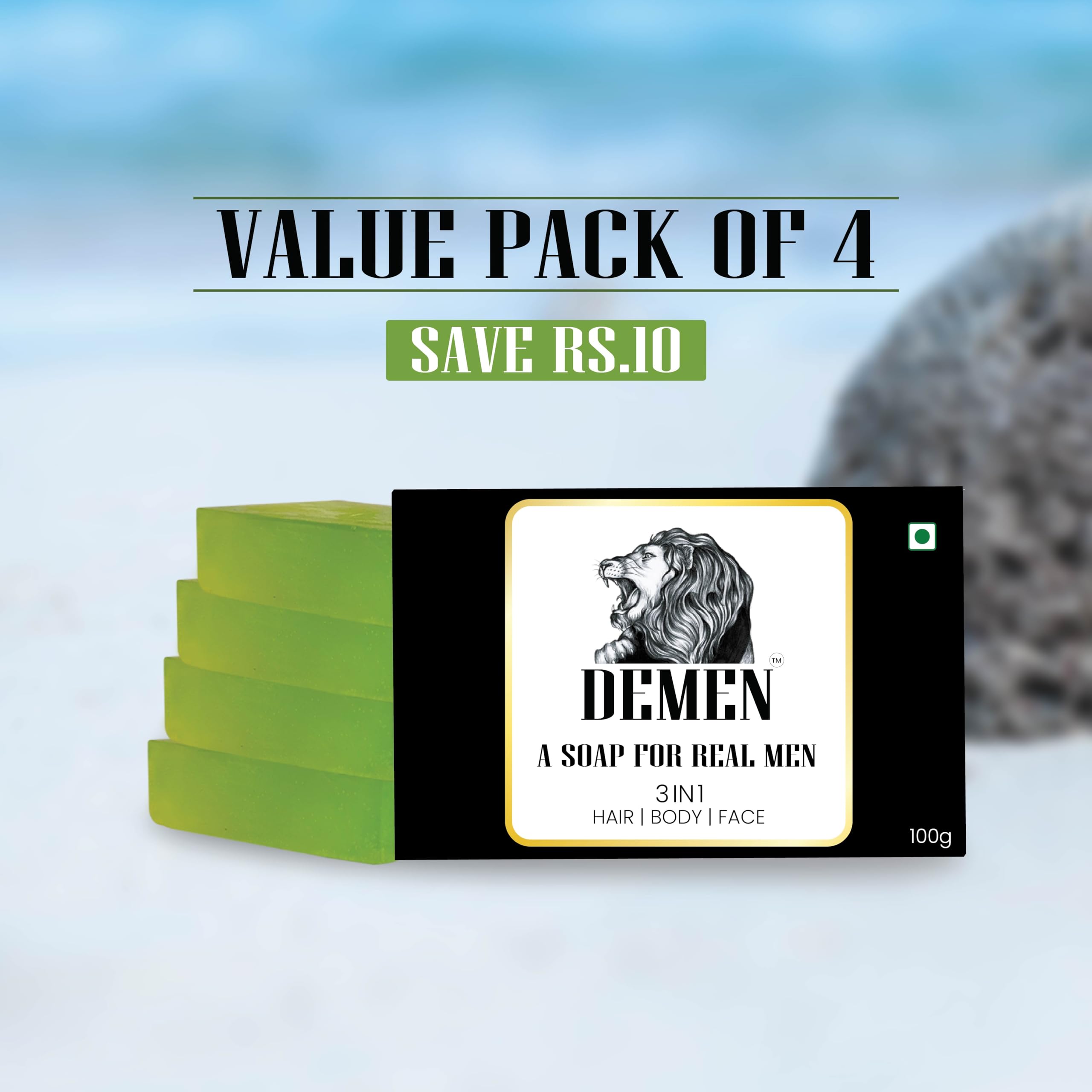 Natural Demen Soap Bar (4-Pack, 100g Each) - Gentle Cleansing for Sensitive Skin, Perfect for Daily Use & Travel