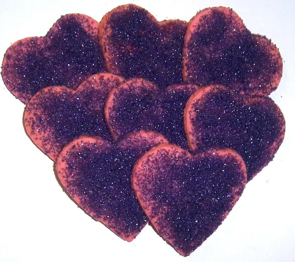 Scott's Cakes Mini Pink Heart Shaped Sugar Cookies with Purple Sugar - 1 Pound Clear Cello Bag | Valentine's Day Gifts, Party Favors, Wedding Treats & Holiday Desserts