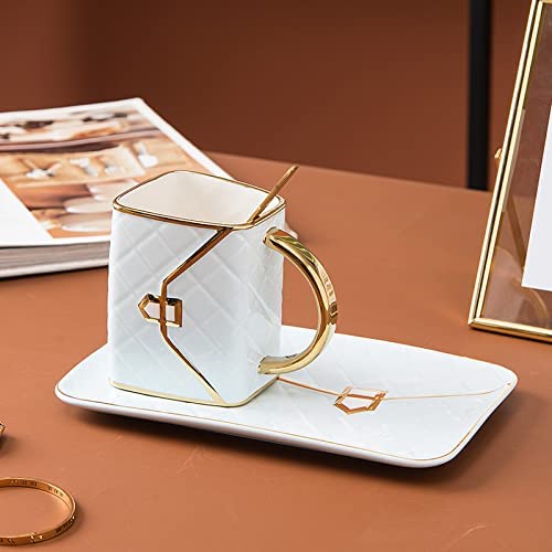Stylish Ceramic Coffee Mug with Saucer Set - Light Blue Bag-Shaped Tea Cup & Dessert Plate for Afternoon Tea | Creative Gift Idea for Coffee Lovers, Home & Office Use