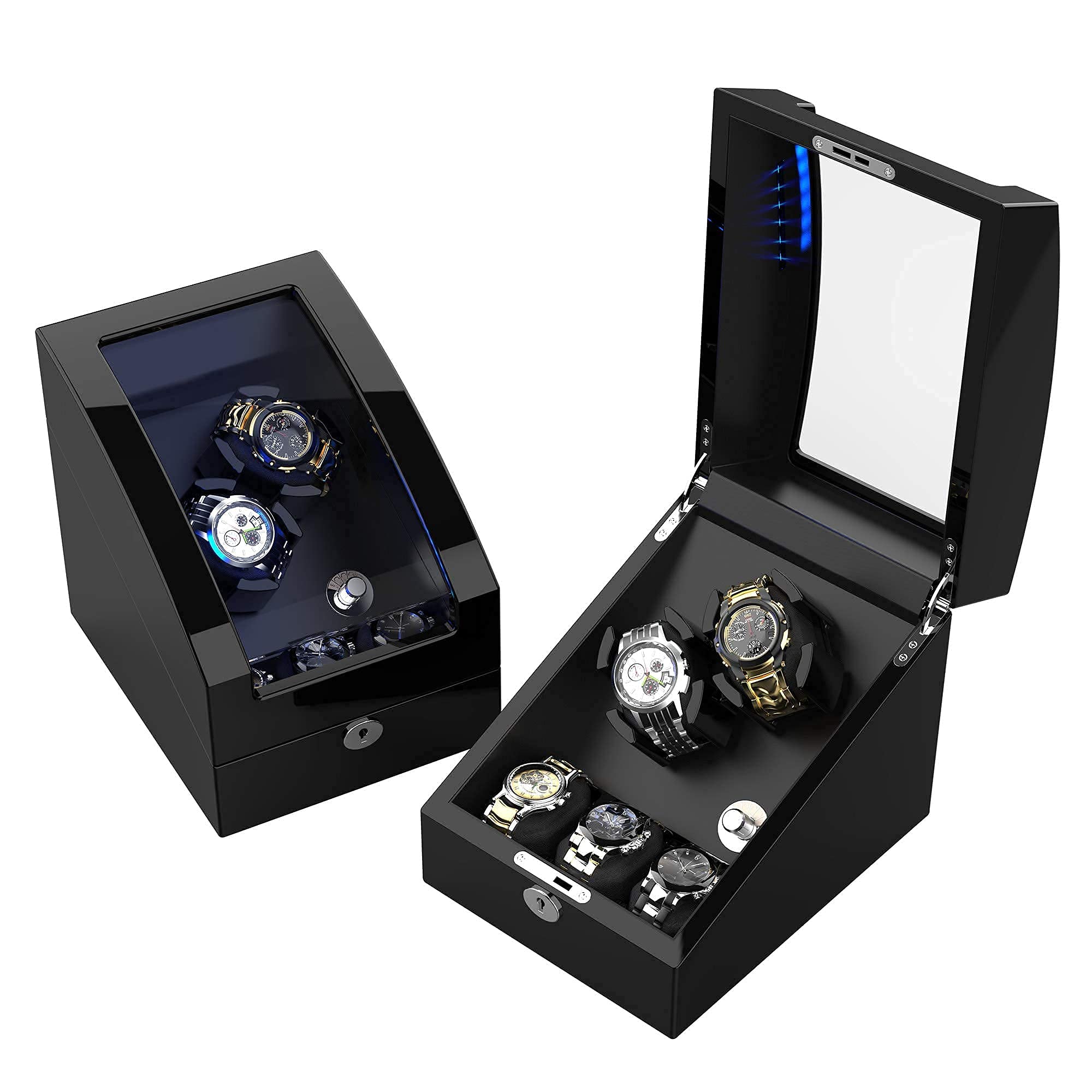 TRIPLE TREE Automatic Double Watch Winder with LED Display - Japanese Quiet Motor Wooden Watch Storage Box for Men & Women | Includes 3 Soft Leather Watch Pillows | Perfect for Mechanical Watch Collection, Travel & Luxury Home Decor