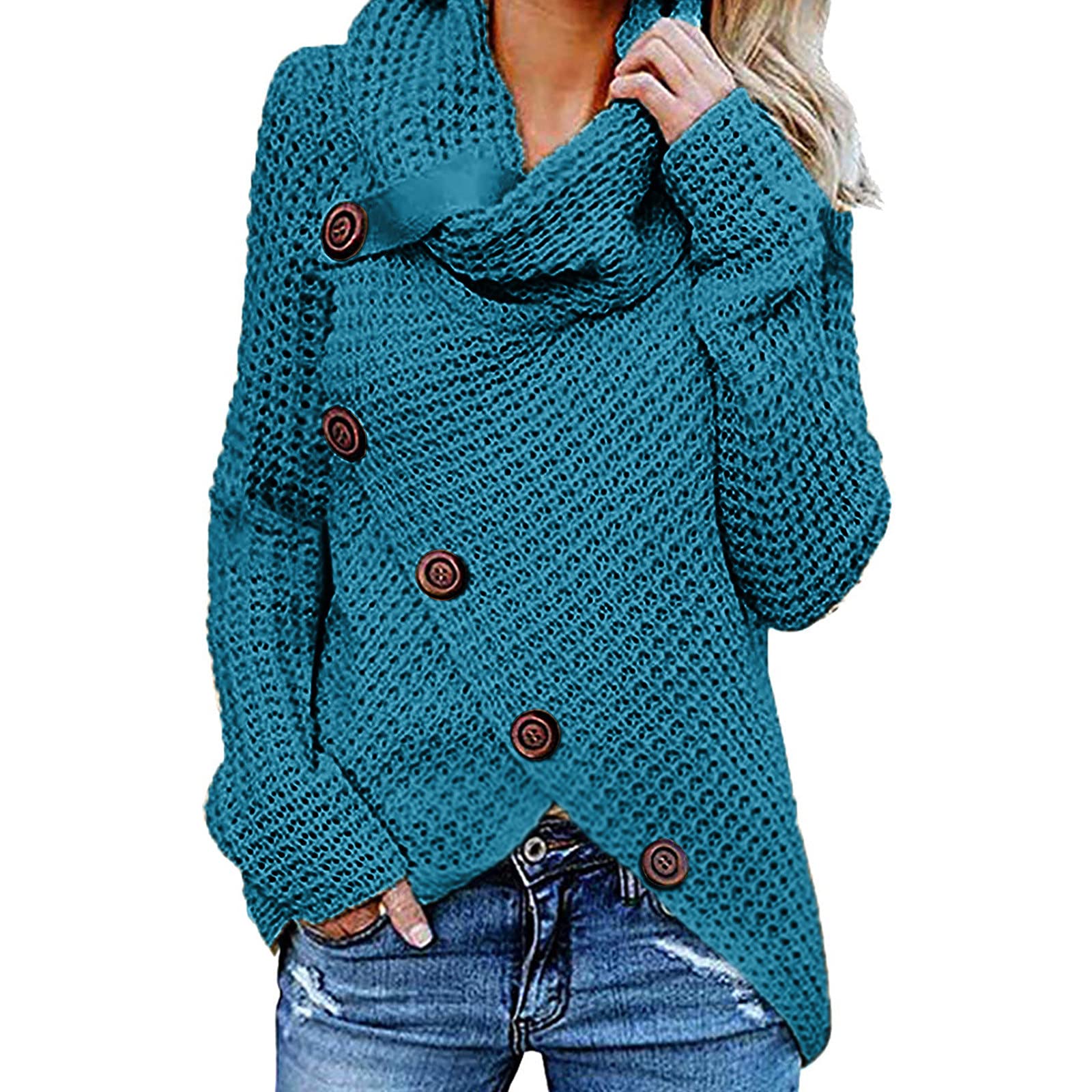 YESLADY Women's Christmas Sweater - Button Cowl Neck Long Sleeve Asymmetric Wrap Pullover Jumper Top | Holiday Party & Casual Winter Wear