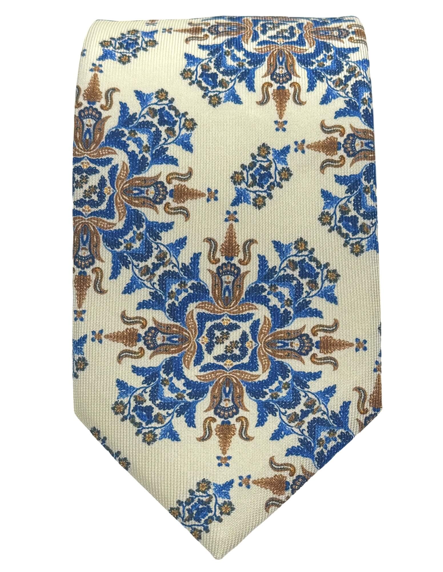 DÉCLIC Ashington Floral Tie for Men - Elegant Cream Silk Necktie - Perfect for Weddings, Business Meetings & Formal Events