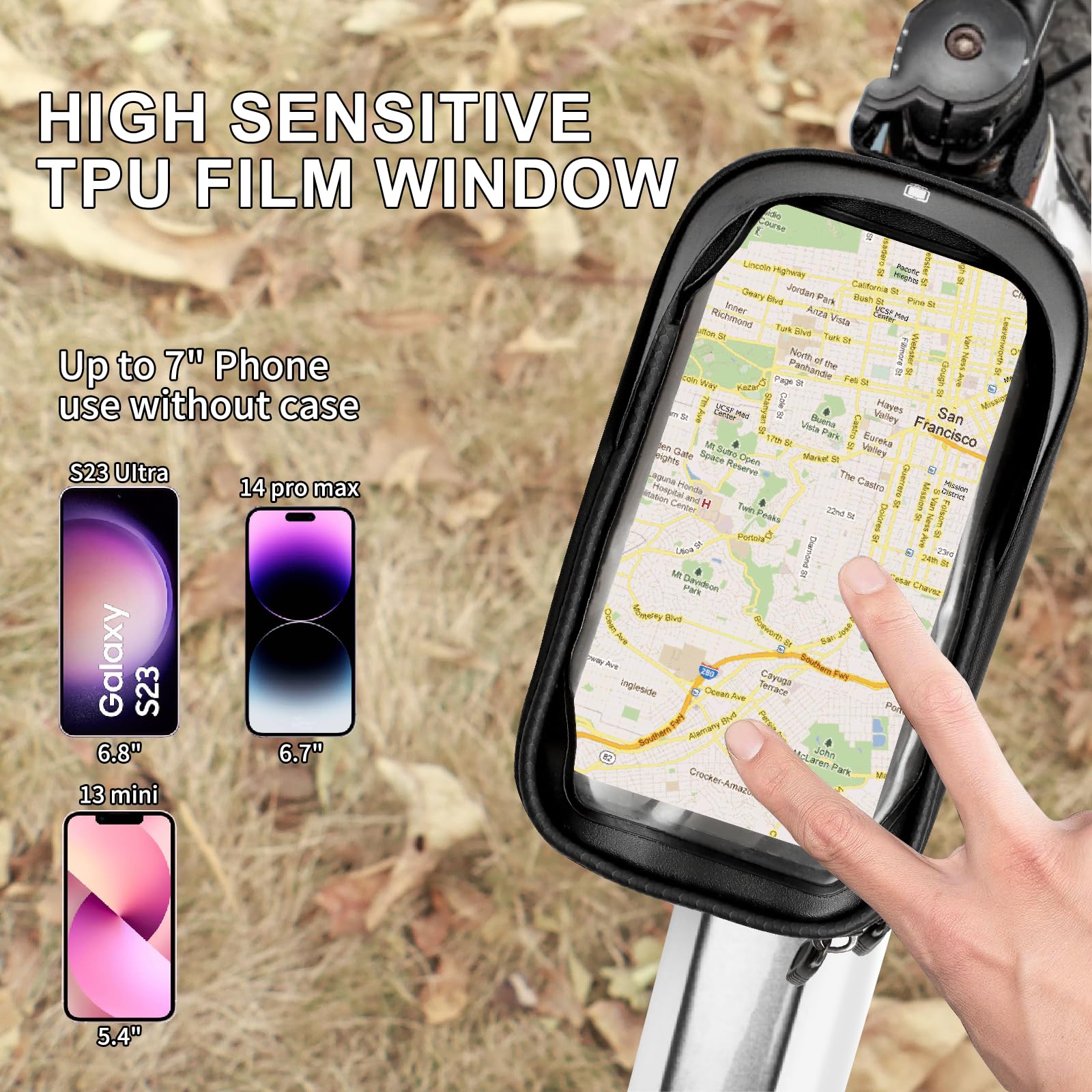 Waterproof Bike Phone Holder Bag - Bicycle Handlebar Mount Pouch for iPhone 16/15/14/13/12 & Samsung Phones Under 6.5