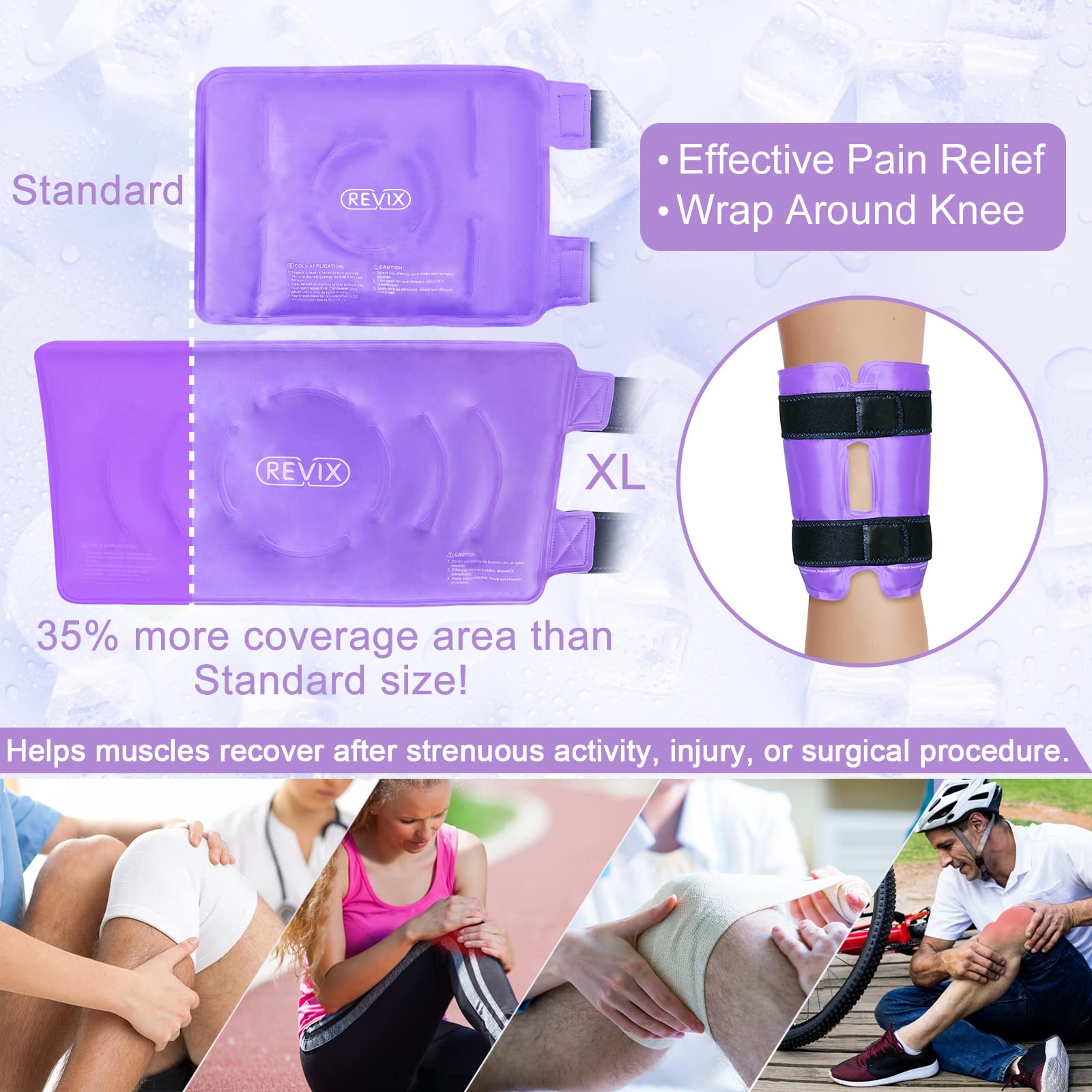 REVIX XL Knee Ice Wrap - Reusable Gel Ice Pack for Knee Pain Relief, Injuries & Recovery - Perfect for Sports, Arthritis & Post-Surgery Use