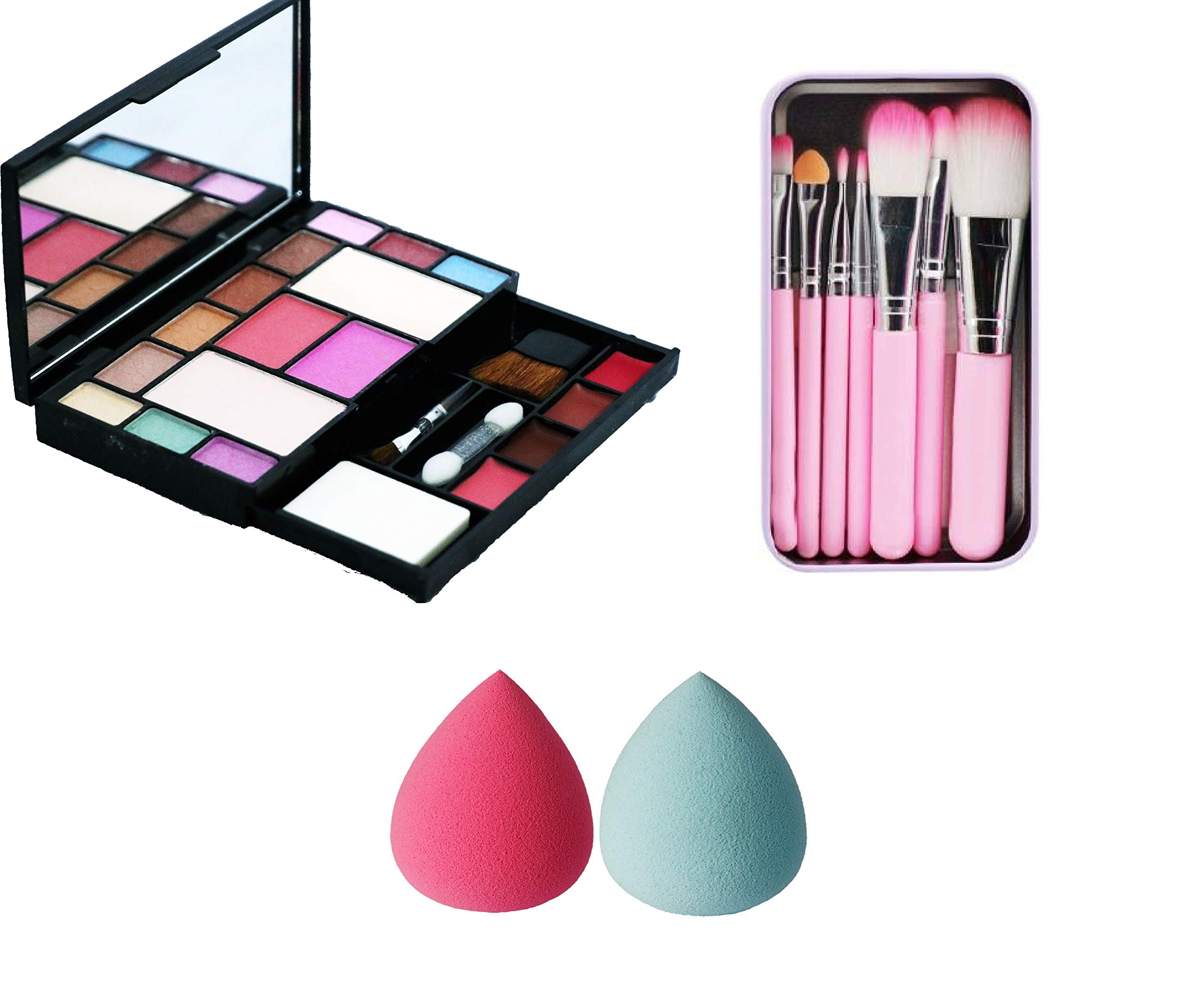 Khelni 6171 Professional 7-Piece Makeup Brush Set with 2 Puff Sponges - Pink Cosmetic Kit for Foundation, Blush & Eyeshadow Application | Perfect for Travel, Bridal & Everyday Makeup