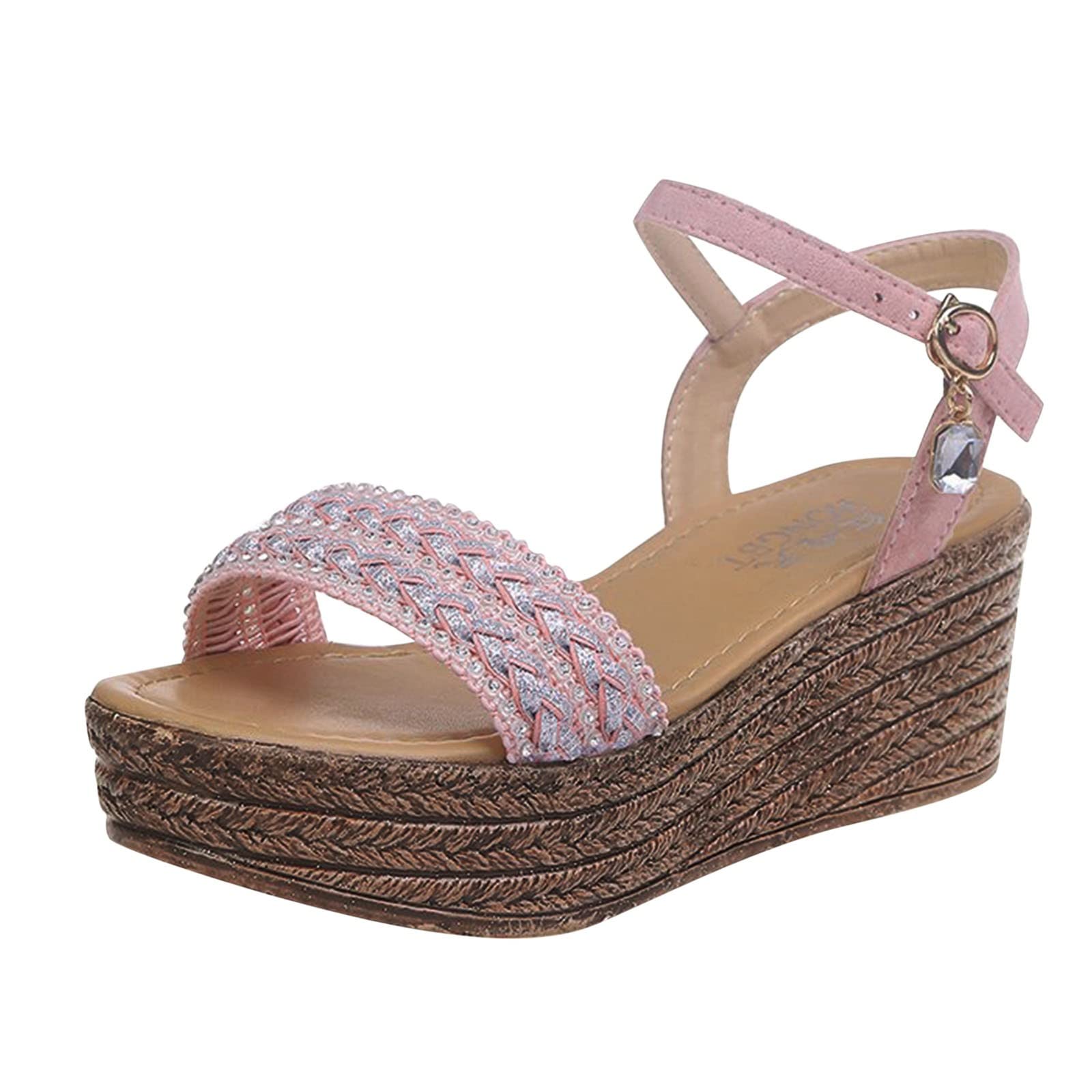 Women's Rhinestone Buckle Roman Sandals - 157 Jewel Platform Wedge Heels for Spring & Summer | Casual Comfort & Elegant Style for Beach, Party, and Daily Wear