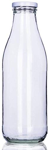 Premium Glass Bottles with White Lids - 8-Pack 1000ml (34oz) for Water, Juice, Milk & Meal Prep | BPA-Free, Leak-Proof, Dishwasher Safe | Ideal for Home, Office & Outdoor Use