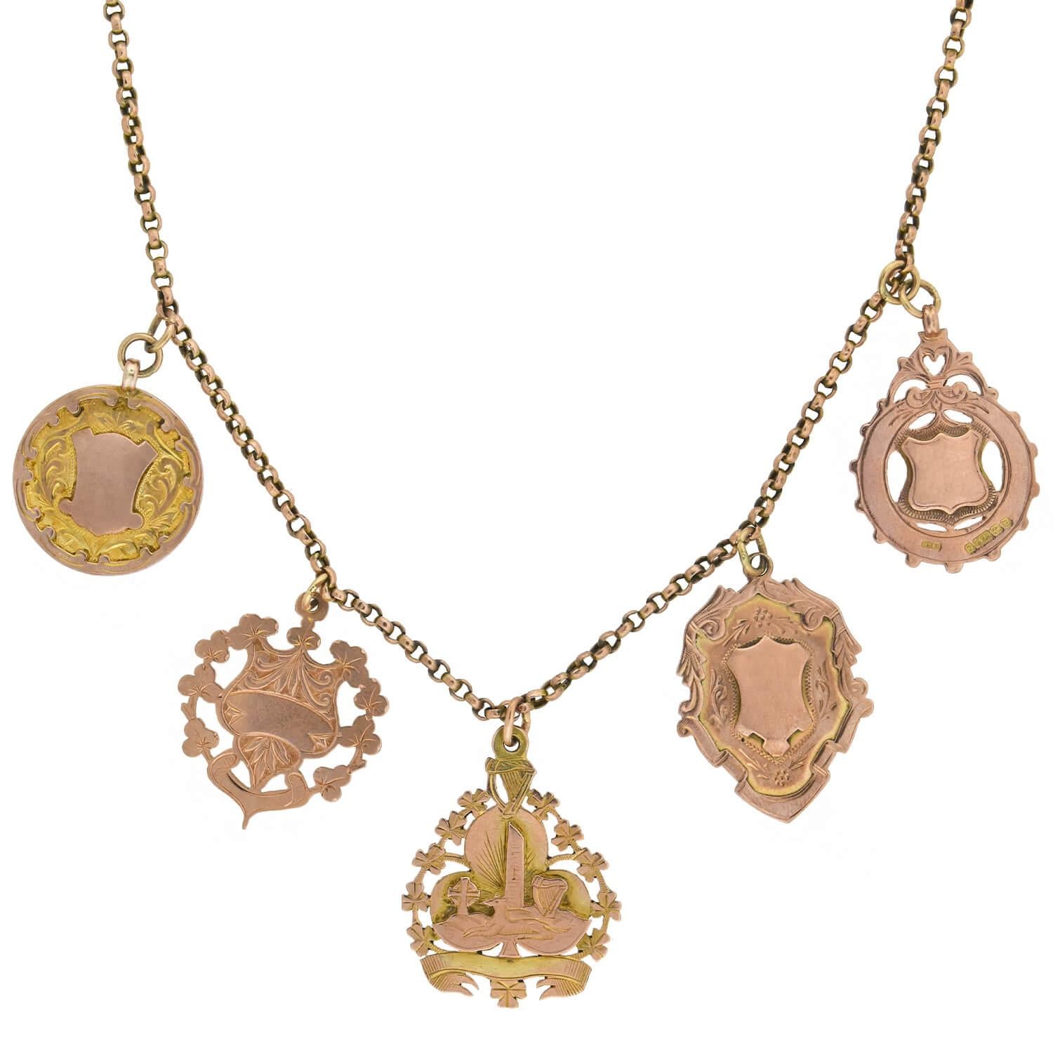 Victorian Style 9K Rose Gold Multi Medallion Pendant Necklace for Women - Elegant Vintage Jewelry Gift for Anniversary, Valentine's Day & Special Occasions
