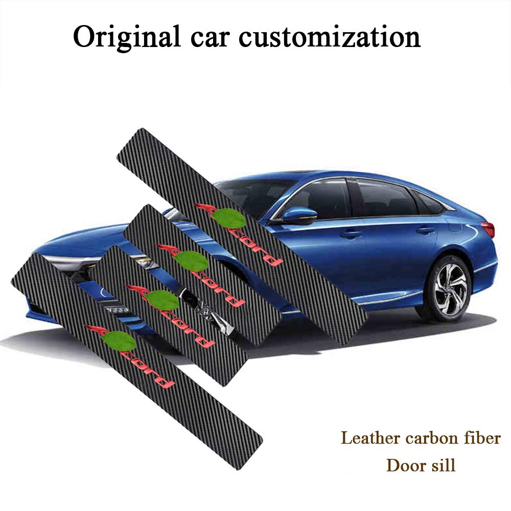 XITER Carbon Fiber Leather Car Door Sill Scuff Plate Guard for Honda Accord 2012-2024 - 4PCS Red Auto Accessories | Interior Protection & Style Upgrade for Sedan Cars