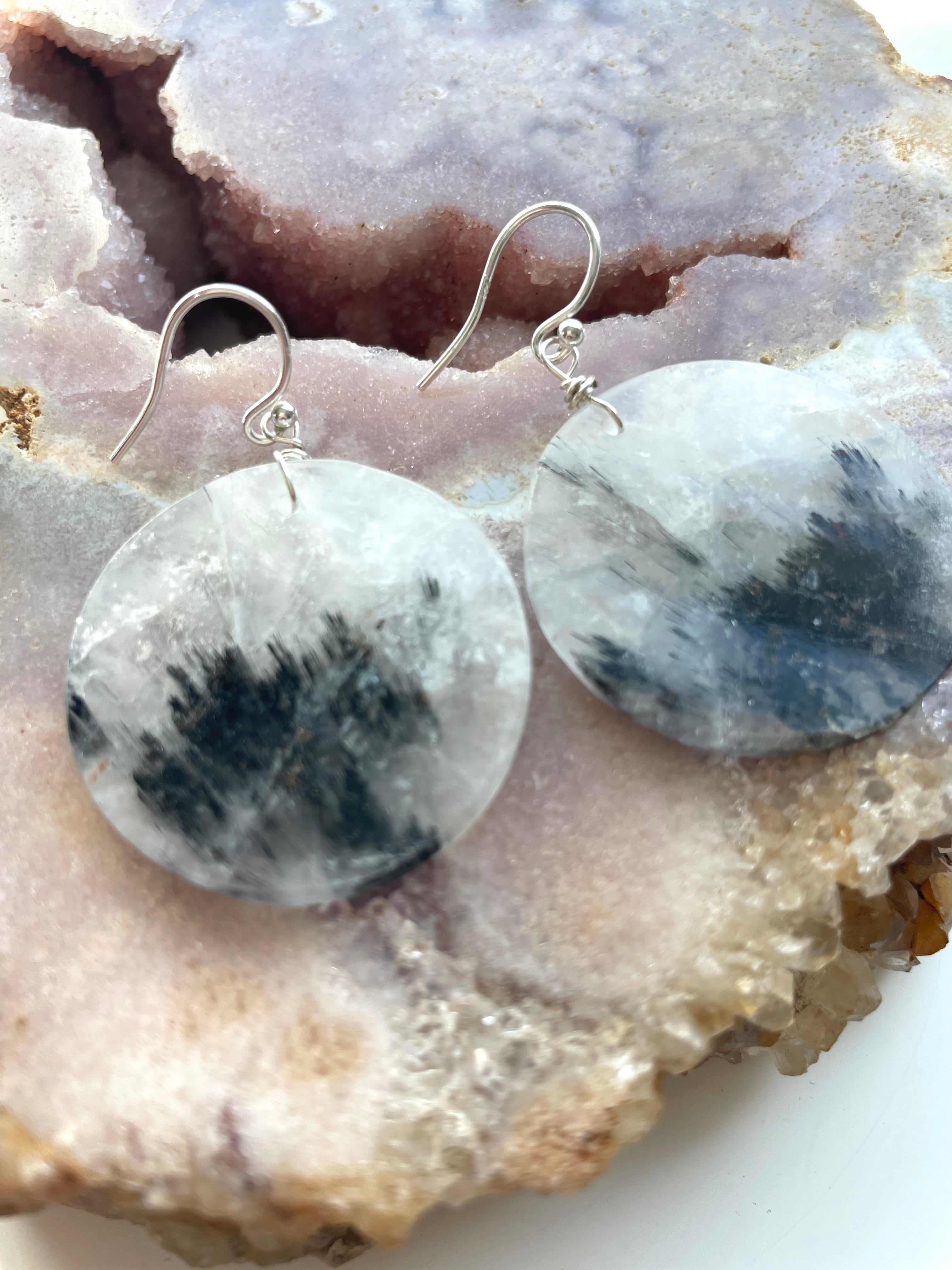 Black Tourmaline in Quartz Statement Earrings - Healing Crystal Jewelry for Women, Elegant Dangle Earrings for Daily Wear & Special Occasions