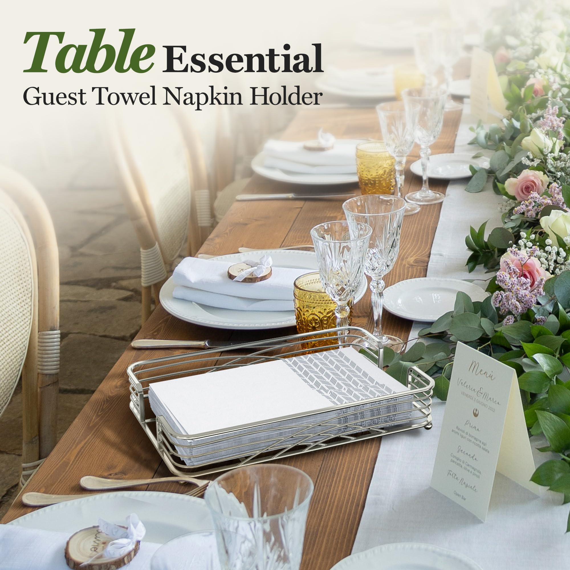 Silver Guest Towel Holder Tray for Bathroom - Elegant Hand Towel Organizer for Disposable Paper Towels | Perfect for Powder Rooms, Guest Bathrooms & Spa-Style Decor