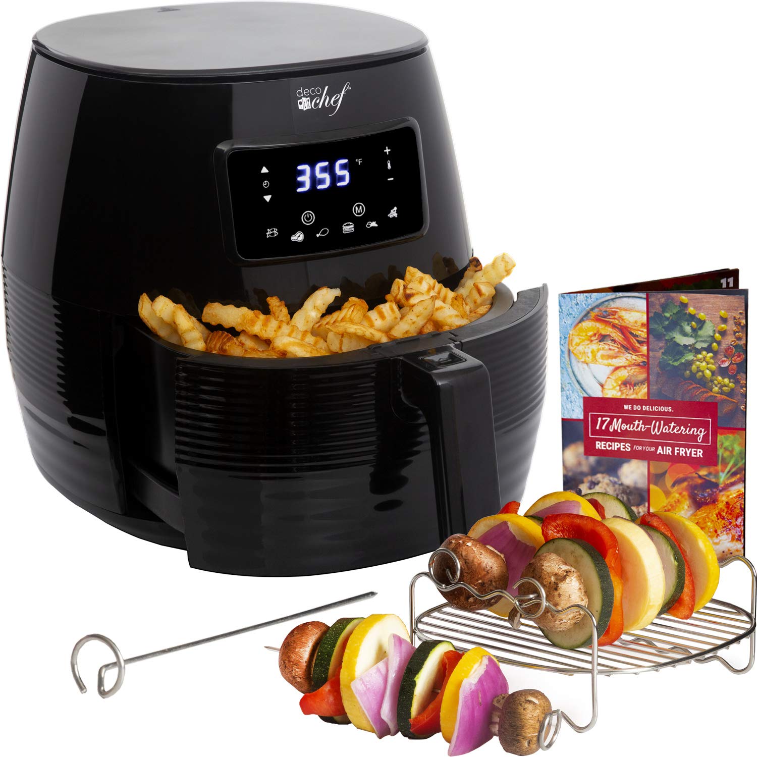 Deco Chef 5.8QT (19.3 Cup) Digital Electric Air Fryer with Accessories & Cookbook - Healthy Air Frying, Roasting, Baking, Crisping & Reheating - Perfect for Family Meals, Quick Snacks & Meal Prep (Black)