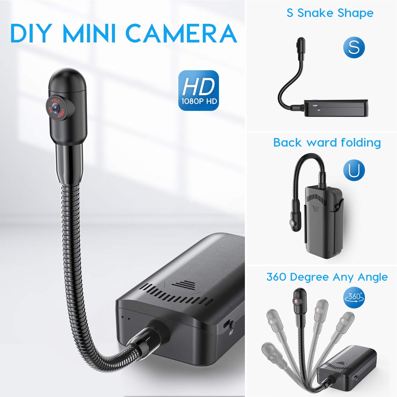 TECHNOVIEW Spy 4K WiFi Hidden Camera - Wireless Security Camera with 12-Hour Battery, Flexible Neck & Motion Detection for Home & Office Surveillance | Perfect for Baby Monitoring, Pet Watching & Indoor Security
