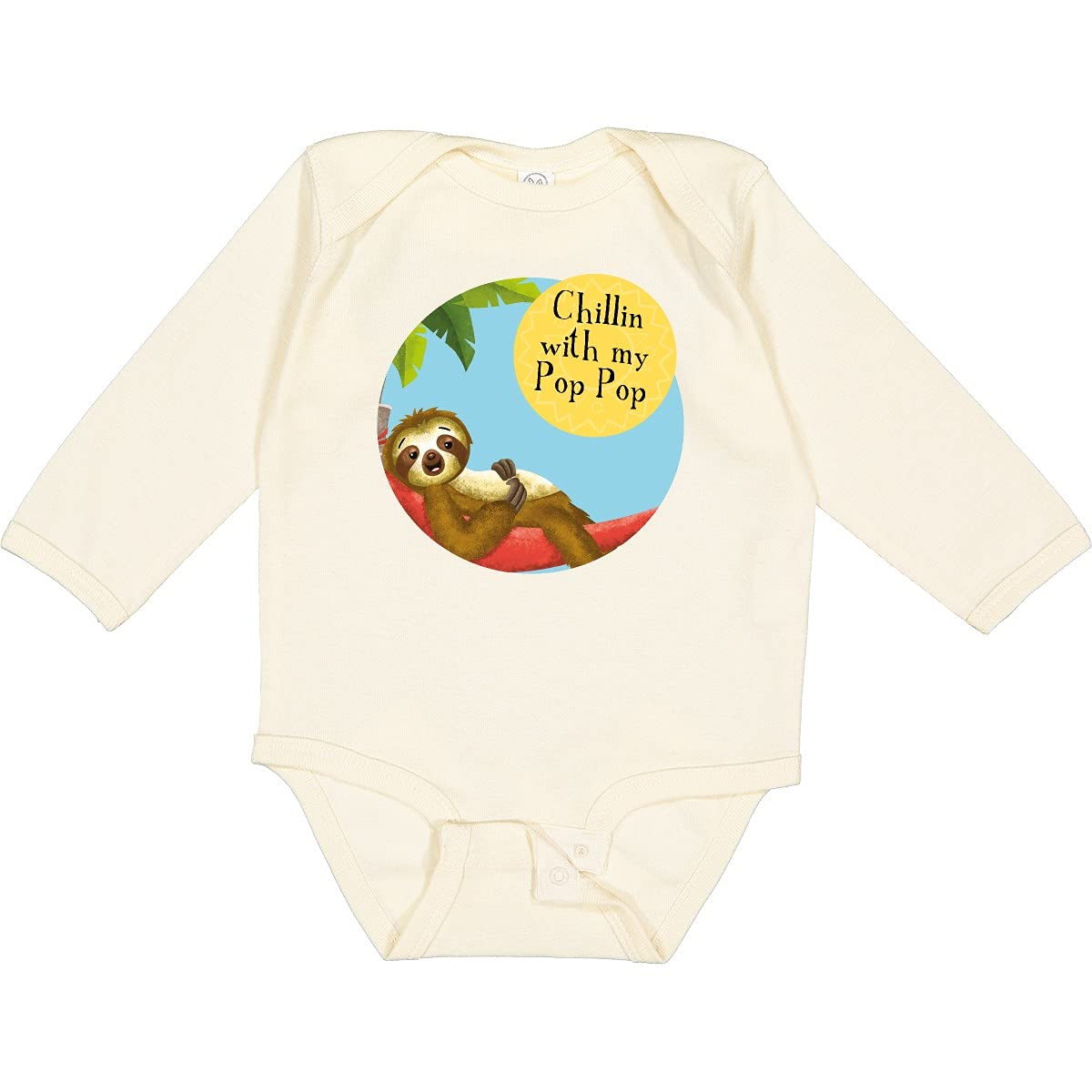 Inktastic Sedrick Sloth Chillin with Pop Pop Long Sleeve Baby Bodysuit - Cute Animal Graphic Onesie for Newborns & Infants - Perfect for Family Photos, Playdates & Cozy Loungewear