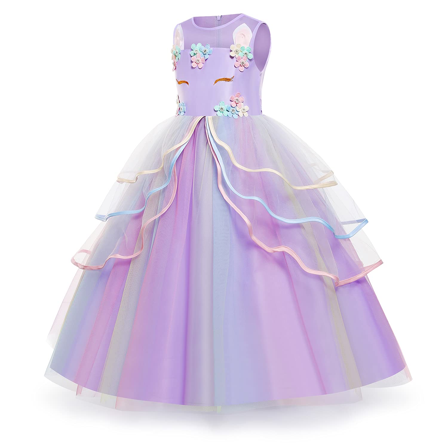 Magical Unicorn Princess Dress for Girls - Sparkly Long Gown with Matching Headband & Necklace - Perfect for Birthday Parties, Pageants, Halloween Costumes & Fantasy Play
