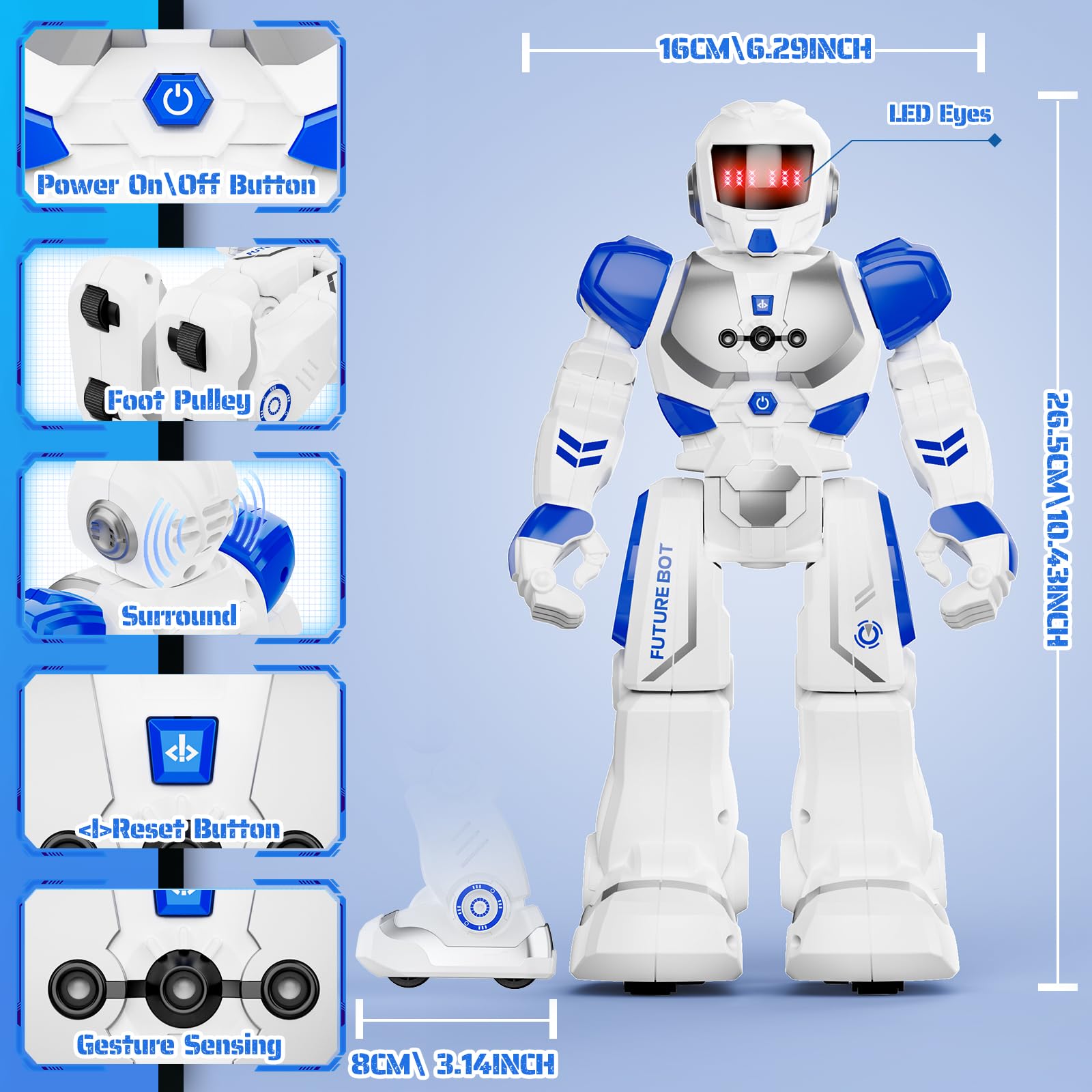 Programmable Remote Control Robot Toy for Kids Ages 3-12 - Smart Gesture Sensing Walking & Dancing RC Robot with Adjustable Volume - Perfect Birthday Gift for Boys & Girls (Blue) | STEM Learning Toy for Home & Classroom Play