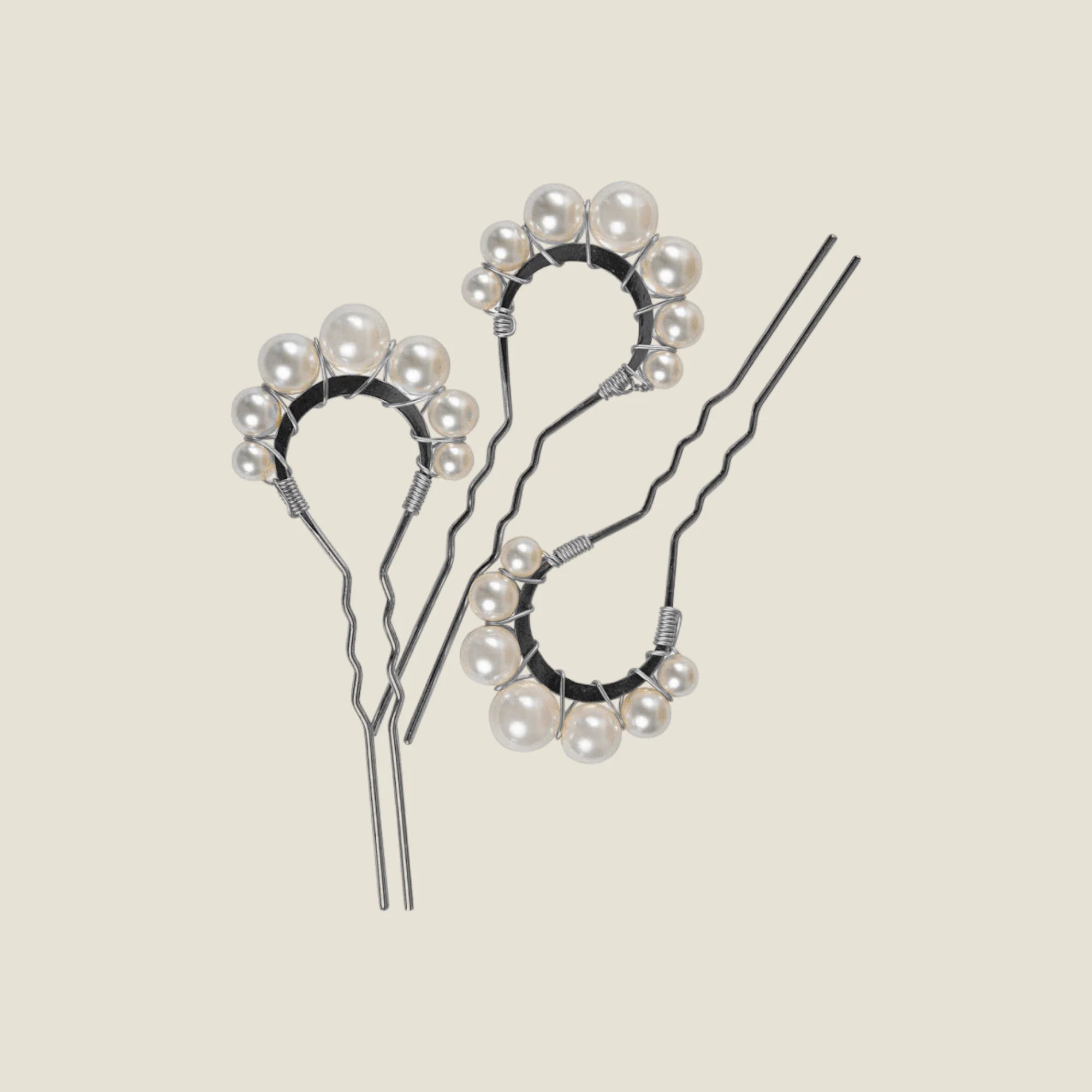A'el Este Dionne Pearl Hair Pin Trio - Silver Hair Clips for Women, Bridal Hair Accessories, Wedding, Prom & Special Occasions