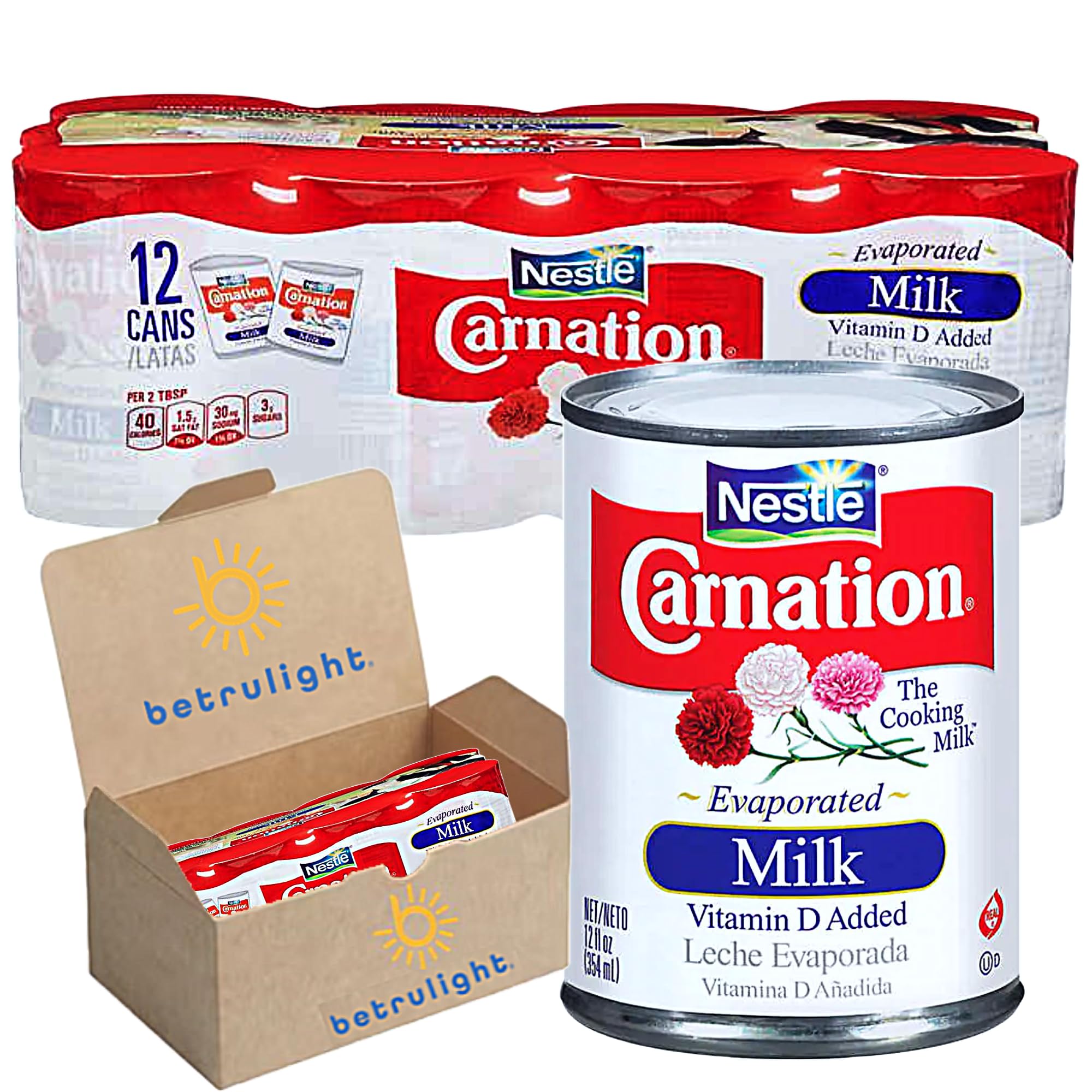 Evaporated Milk Canned with Vitamin D - Gluten Free, 12 Fl Oz (Pack of 12) | Perfect for Baking, Coffee Creamer & Desserts | Premium Quality in BETRULIGHT Branded Packaging