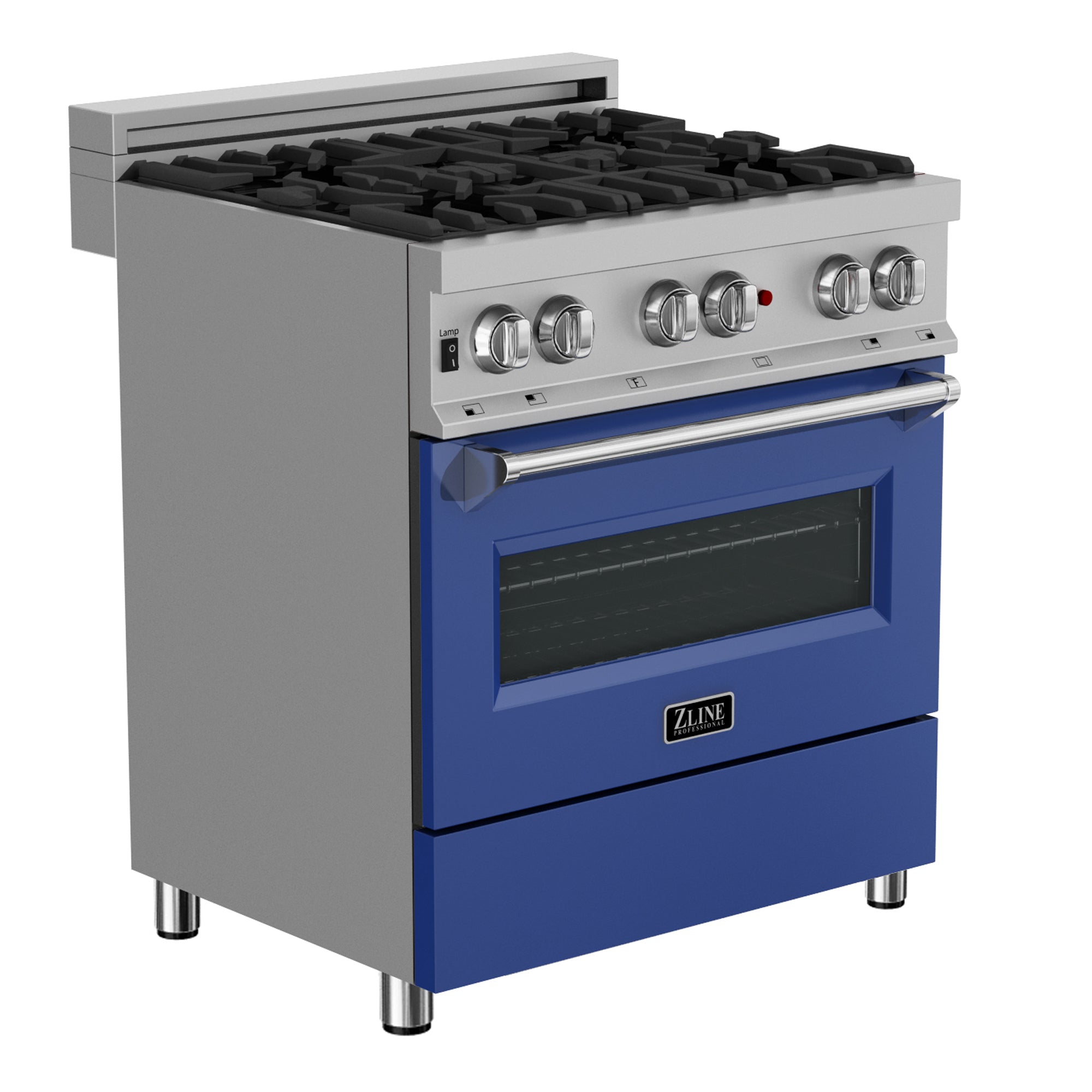 ZLINE 30 Inch 4.0 cu ft Dual Fuel Range - 4 Burner Gas Cooktop & Electric Convection Oven in Satin Stainless Steel with Blue Matte Door (RAS BM 30) - Perfect for Modern Kitchens and Professional Style Cooking