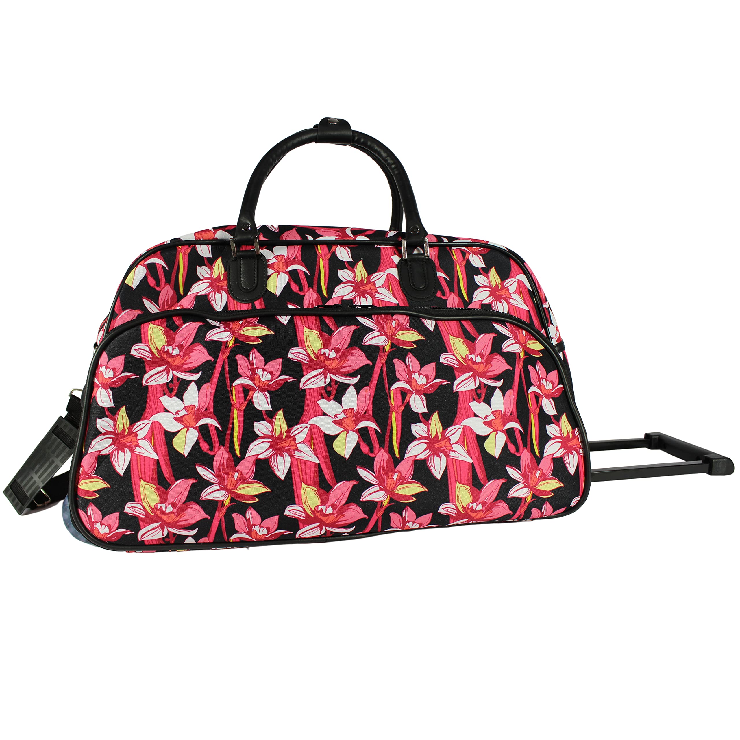 21-Inch Floral Print Rolling Duffel Bag for Travel - Tropical Flower Design Carry-On Luggage | Perfect for Weekend Getaways & Airplane Carry-On