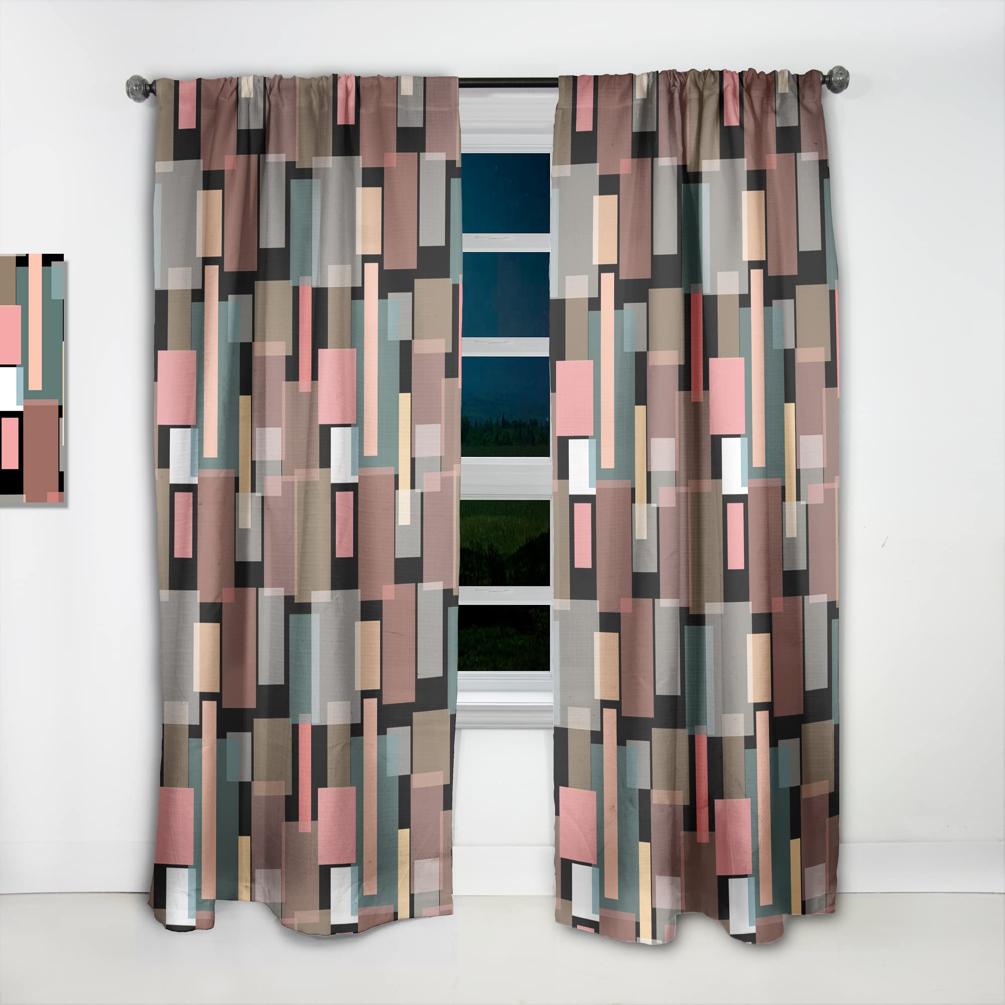 Retro Square Design II Thermal Insulated Curtains - Single Panel 52x90 Inches - Blackout Drapes for Bedroom & Living Room - Perfect for Home Decor and Light Control