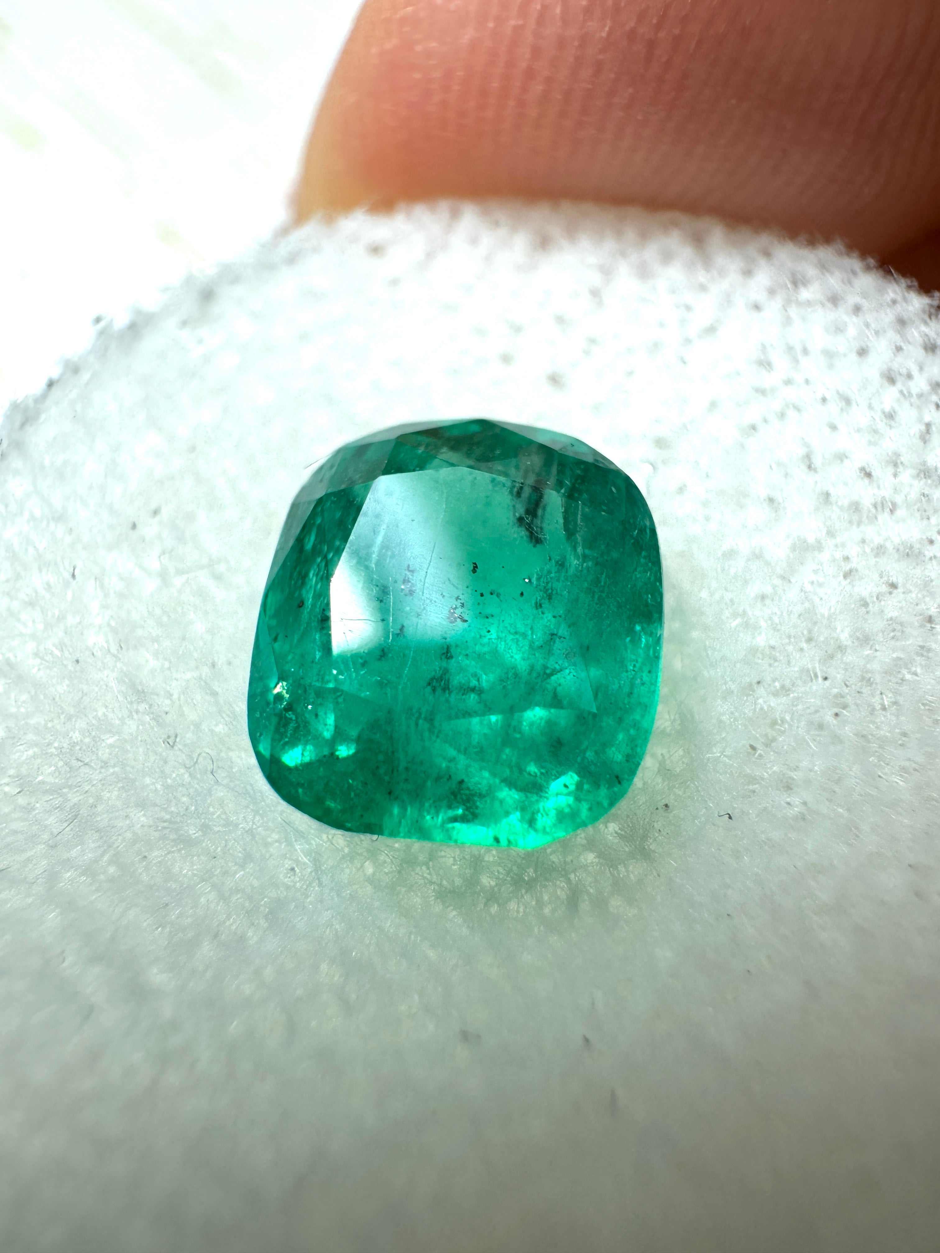 2.20 Carat Medium Dark Green Natural Loose Colombian Emerald Cushion Cut Gemstone for Jewelry Making, Engagement Rings & Fine Collections
