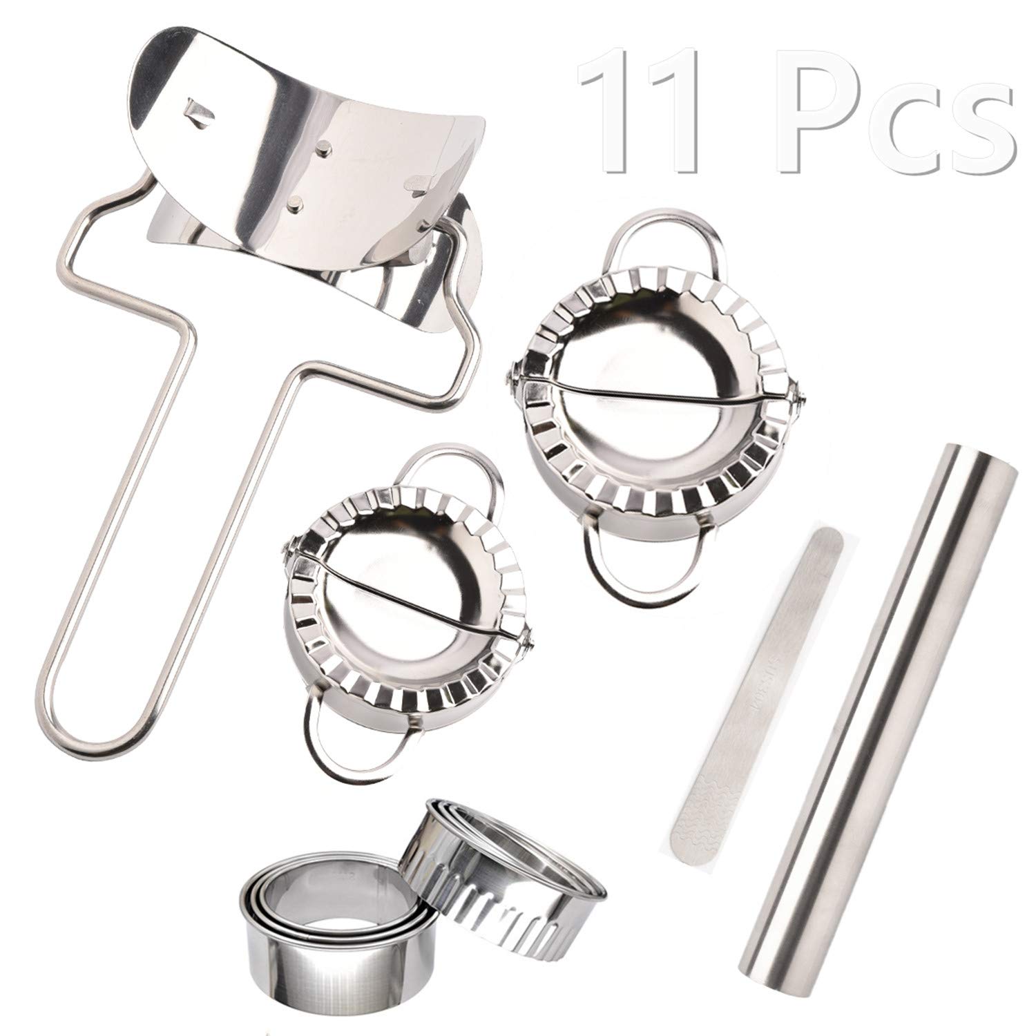 AGOOBO 11-Piece Dumpling Maker Kit - Stainless Steel Dumpling Press Mold, Dough Roller, Filling Spoon - Perfect for Homemade Chinese Dumplings, Pies, Ravioli & Empanadas - Great for Family Cooking & Asian Cuisine Lovers