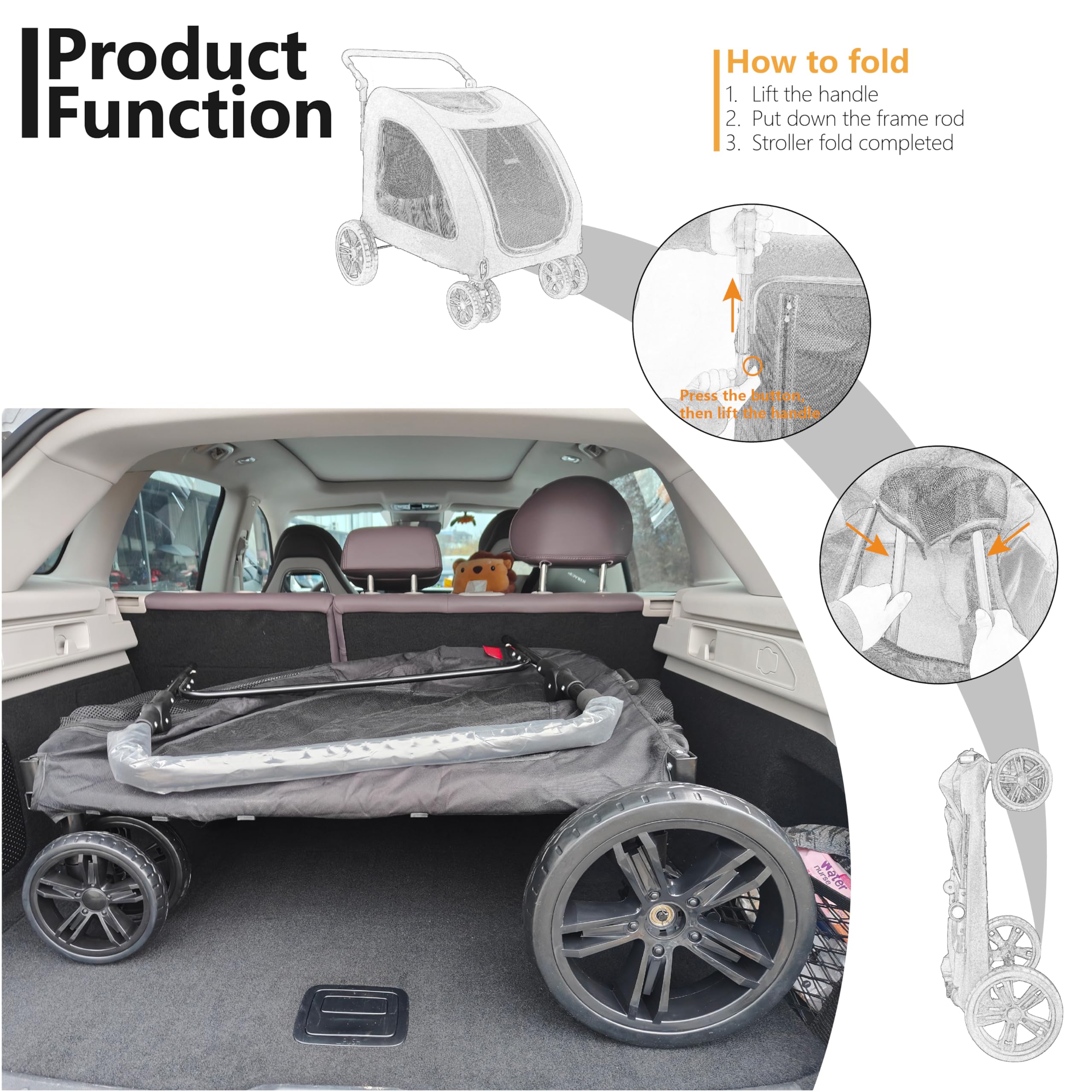 Foldable Pet Jogger Stroller for Large Dogs up to 110 lbs - Universal Wheel Dog Carrier for Single or Multiple Medium & Large Breed Dogs (Grey) - Perfect for Outdoor Walks, Jogging, Shopping & Travel