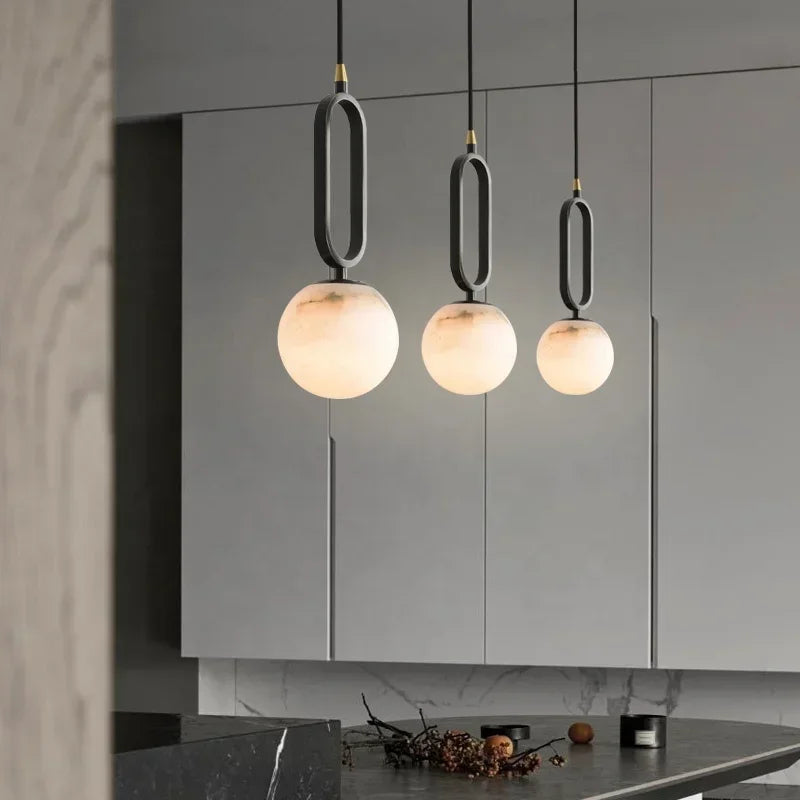Orbit Glow Marble & Brass Pendant Light - Modern Ceiling Fixture for Dining Room, Kitchen Island, and Living Room Decor