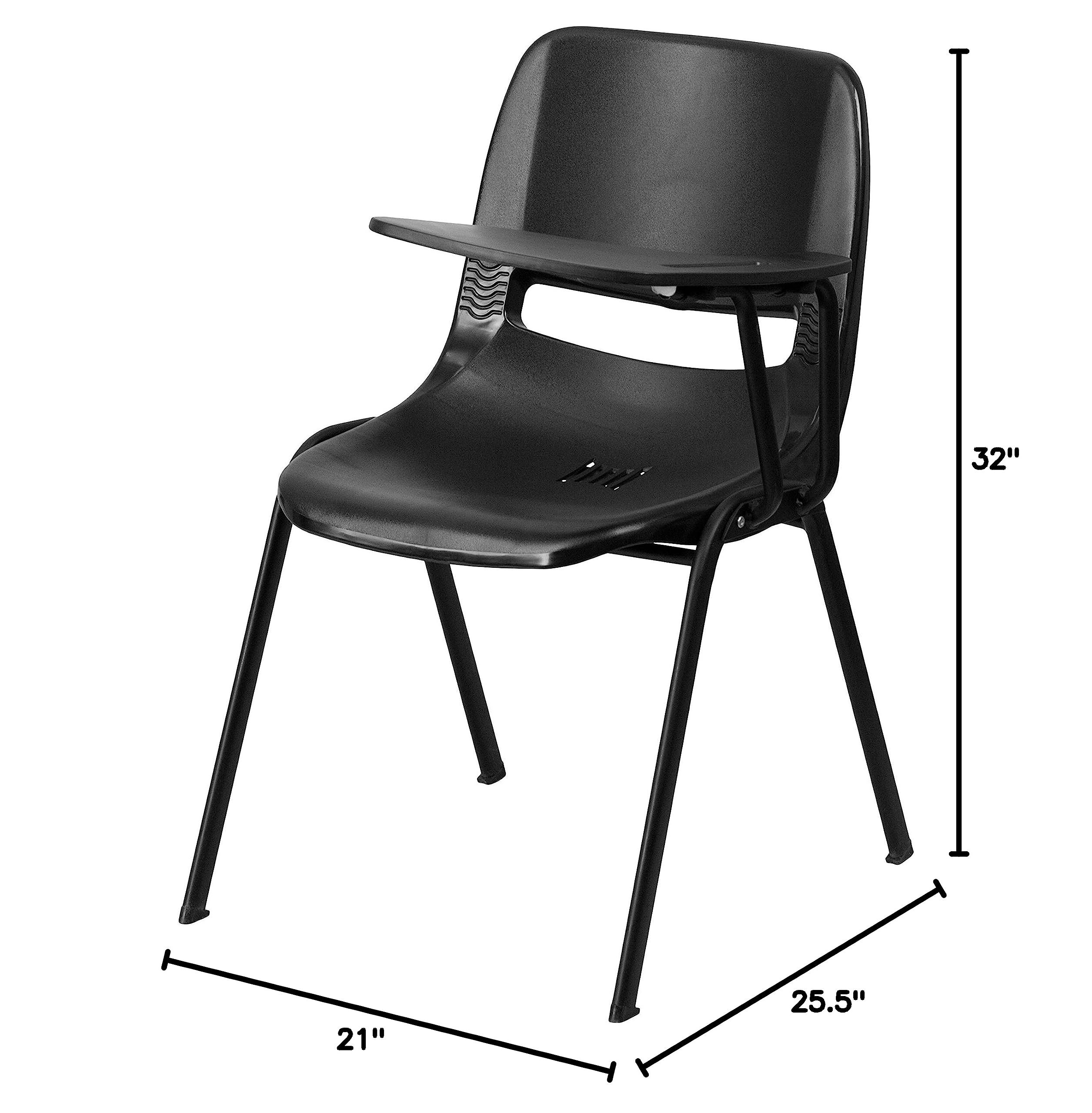 Ergonomic Black Shell Chair with Left-Handed Flip-Up Tablet Arm - Adjustable Office Desk Chair for Home & Workspace - Perfect for Studying, Working, and Online Meetings