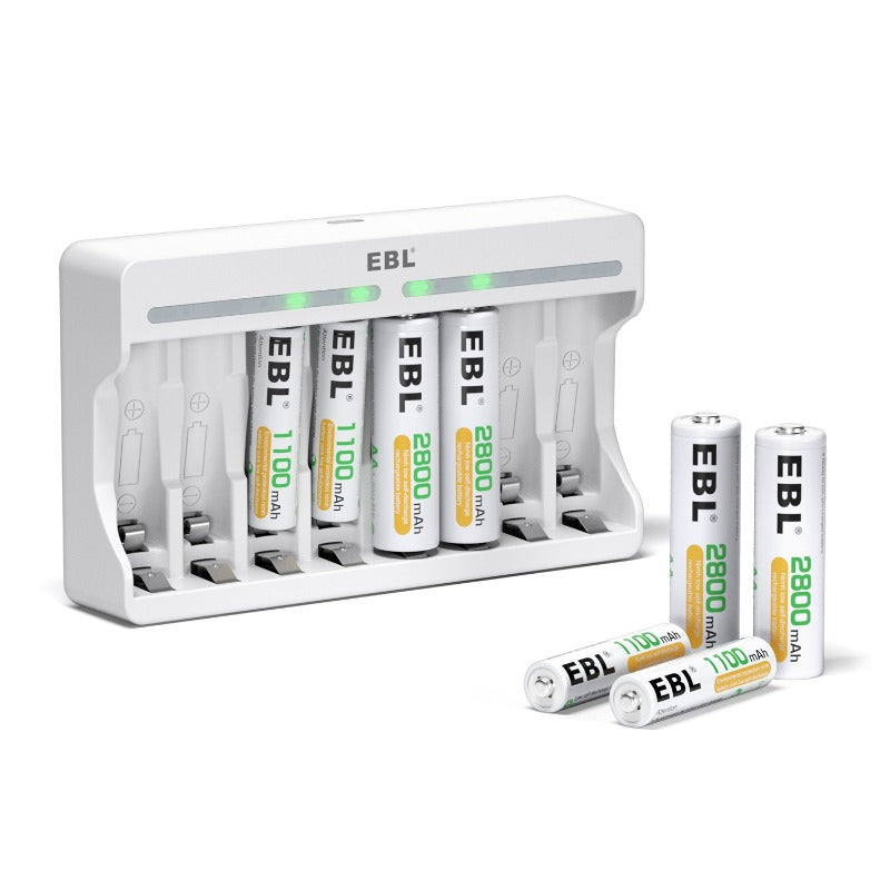 EBL AA AAA Rechargeable Batteries with 8 Bay Fast Charger - High Capacity NiMH Battery Pack for Digital Cameras, Game Controllers & Wireless Devices