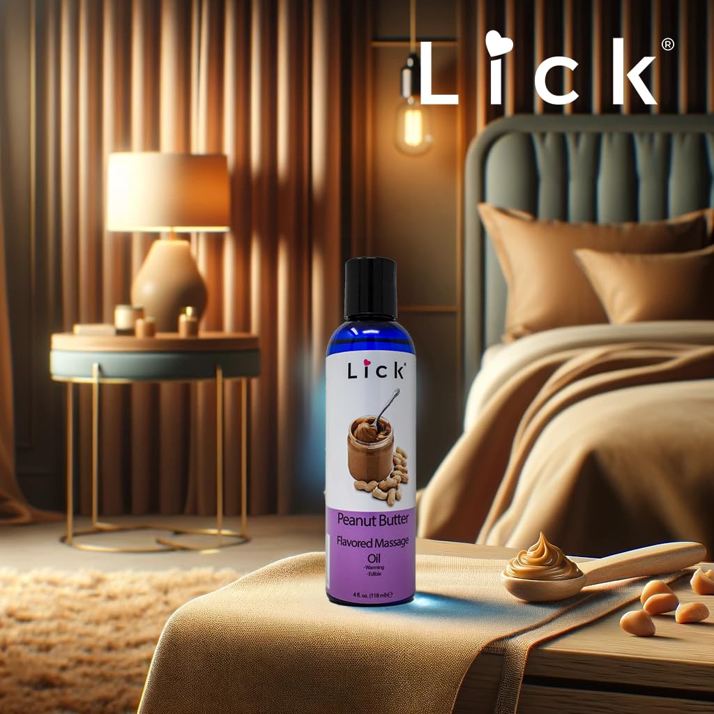 Peanut Butter Flavored Massage Oil with Vitamin E, Coconut & Sweet Almond Oil - Edible & Safe for Couples, Nuru & Yoni Massage - 4oz | Perfect for Romantic Date Nights & Sensual Massage Therapy