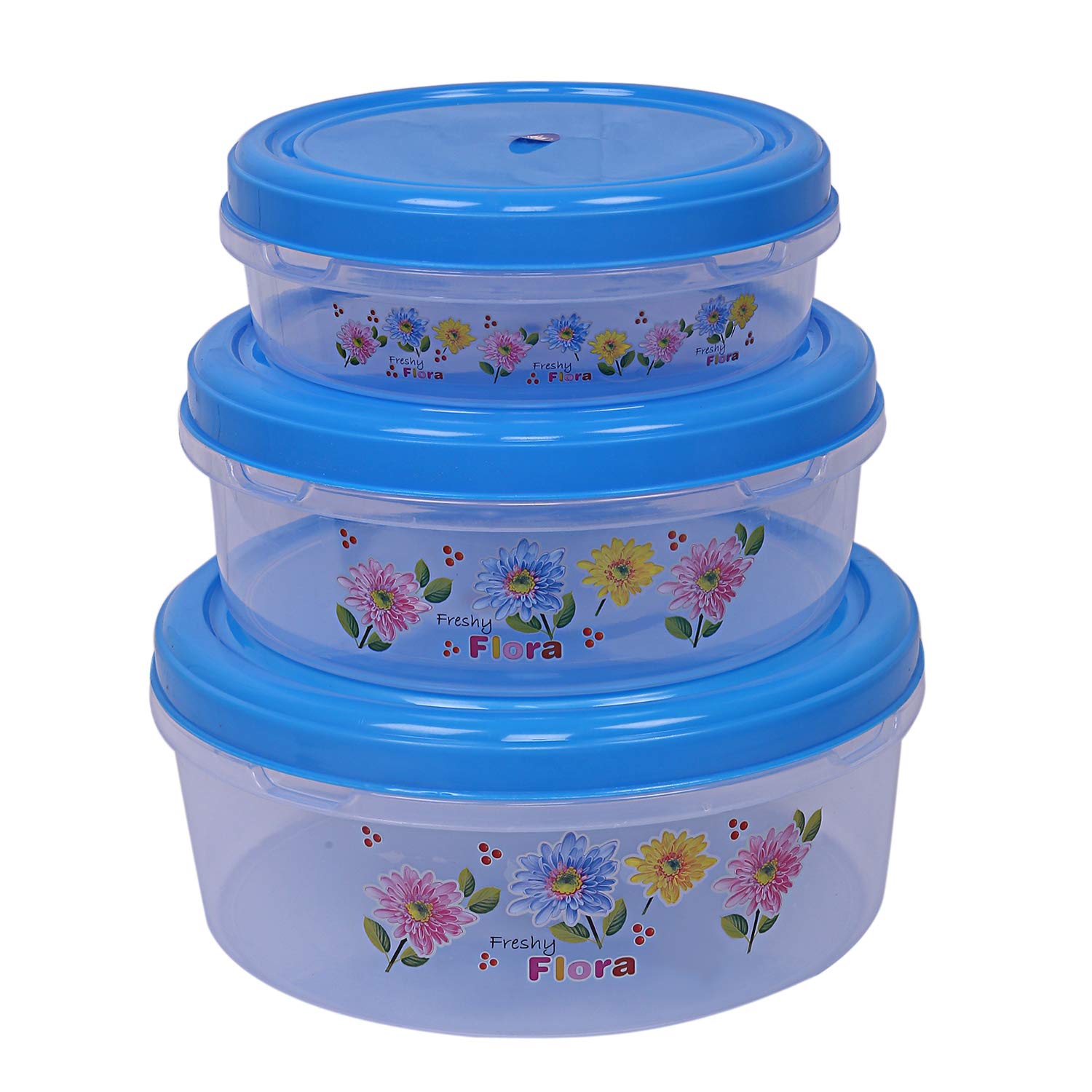 Kuber Industries Airtight Plastic Food Storage Containers Set of 3 - BPA-Free Kitchen Storage Containers with Lids for Flour, Sugar, Rice & Dry Food | Space-Saving Stackable Design (Blue) | Perfect for Pantry Organization, Meal Prep & Leftovers